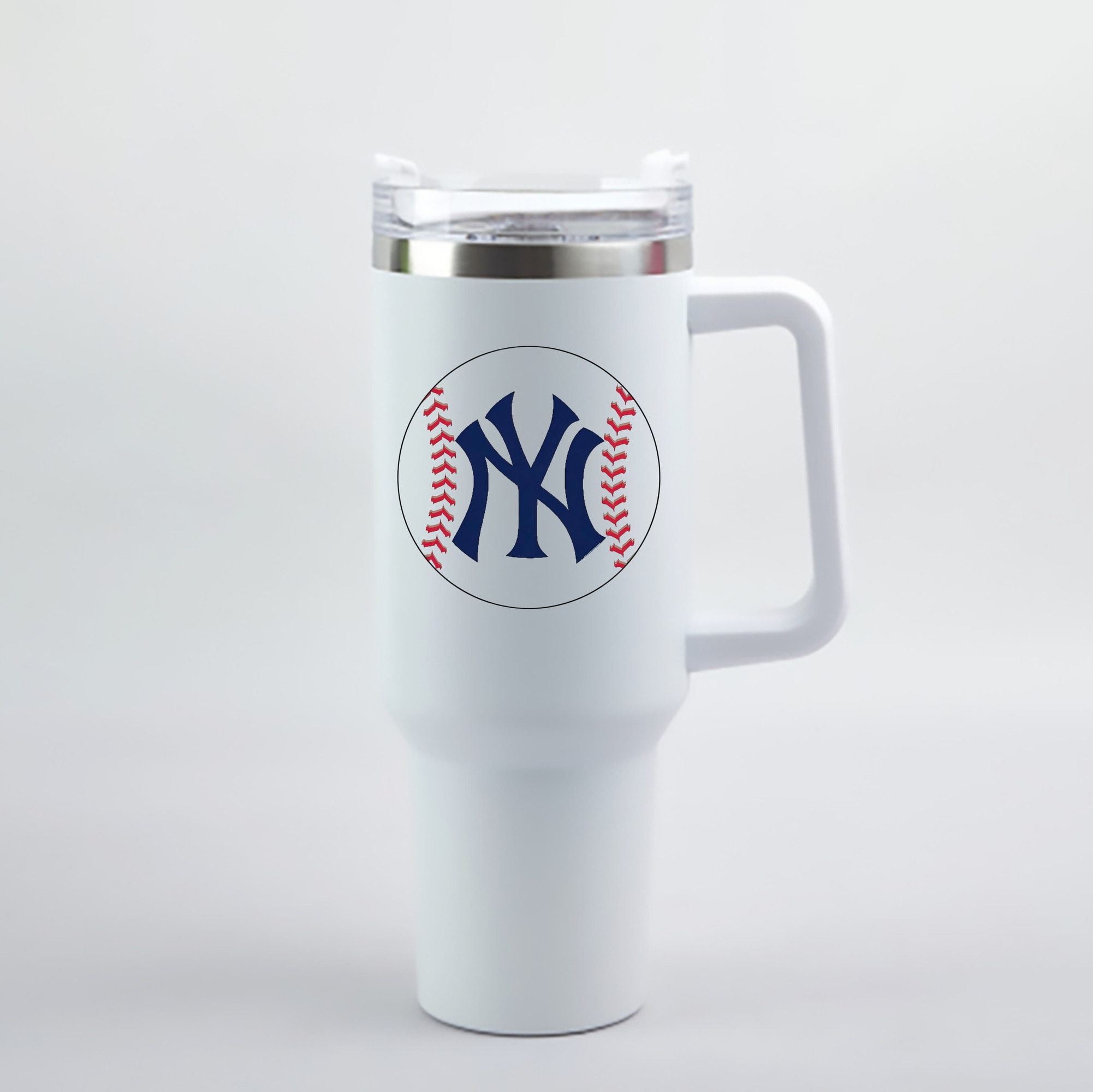 New York Yankees Baseball 40oz Handle Car Cup With Crystal Sticker Design – Durable Stainless Steel Travel Mug With Reusable Straw – Double Wall Insulated