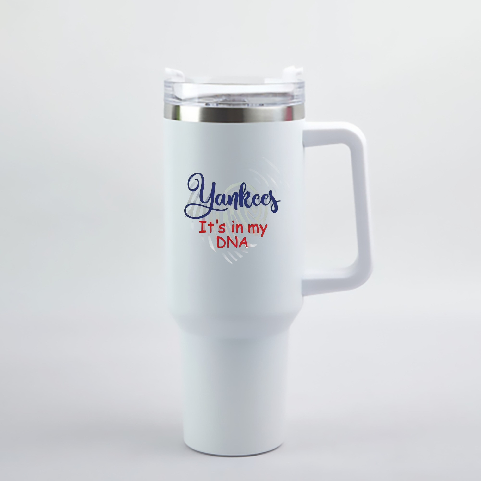 New York Yankees It's In My DNA 40oz Handle Car Cup With Crystal Sticker Design – Durable Stainless Steel Travel Mug With Reusable Straw – Double Wall Insulated