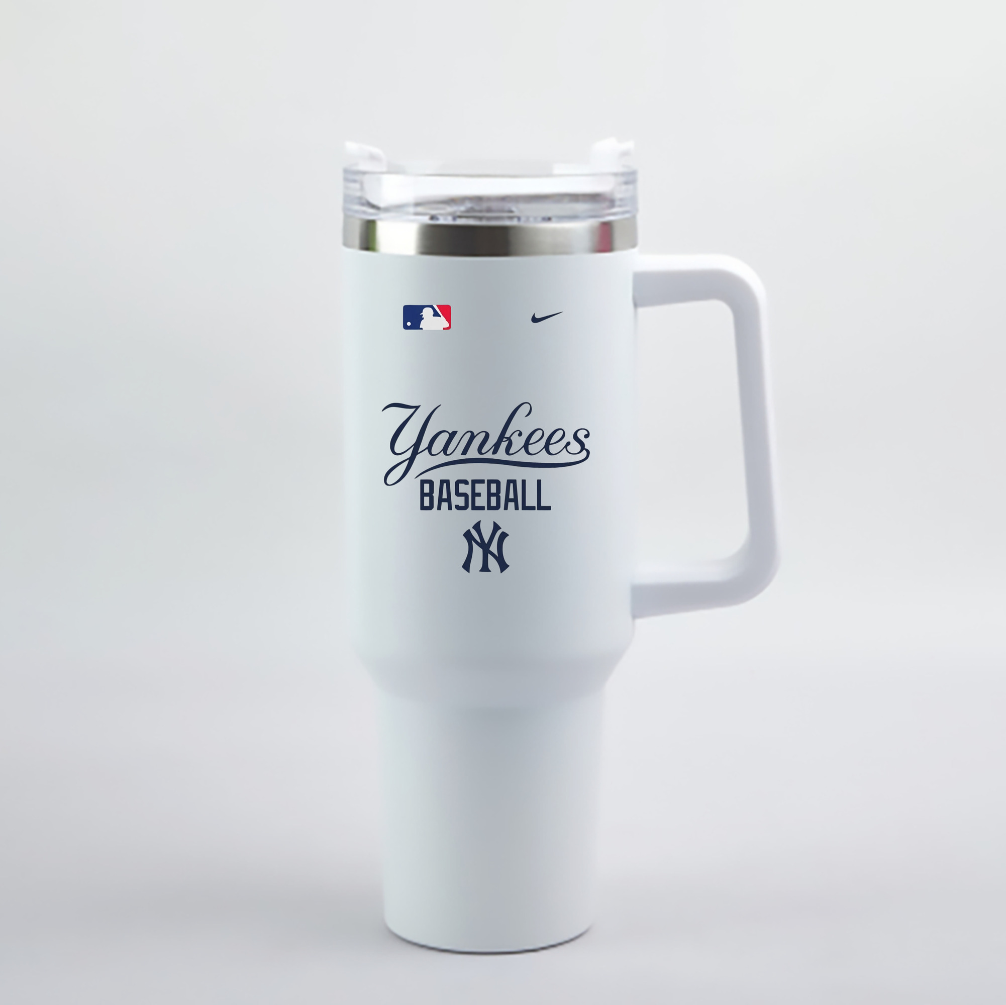 New York Yankees Baseball 40oz Handle Car Cup With Crystal Sticker Design – Durable Stainless Steel Travel Mug With Reusable Straw – Double Wall Insulated