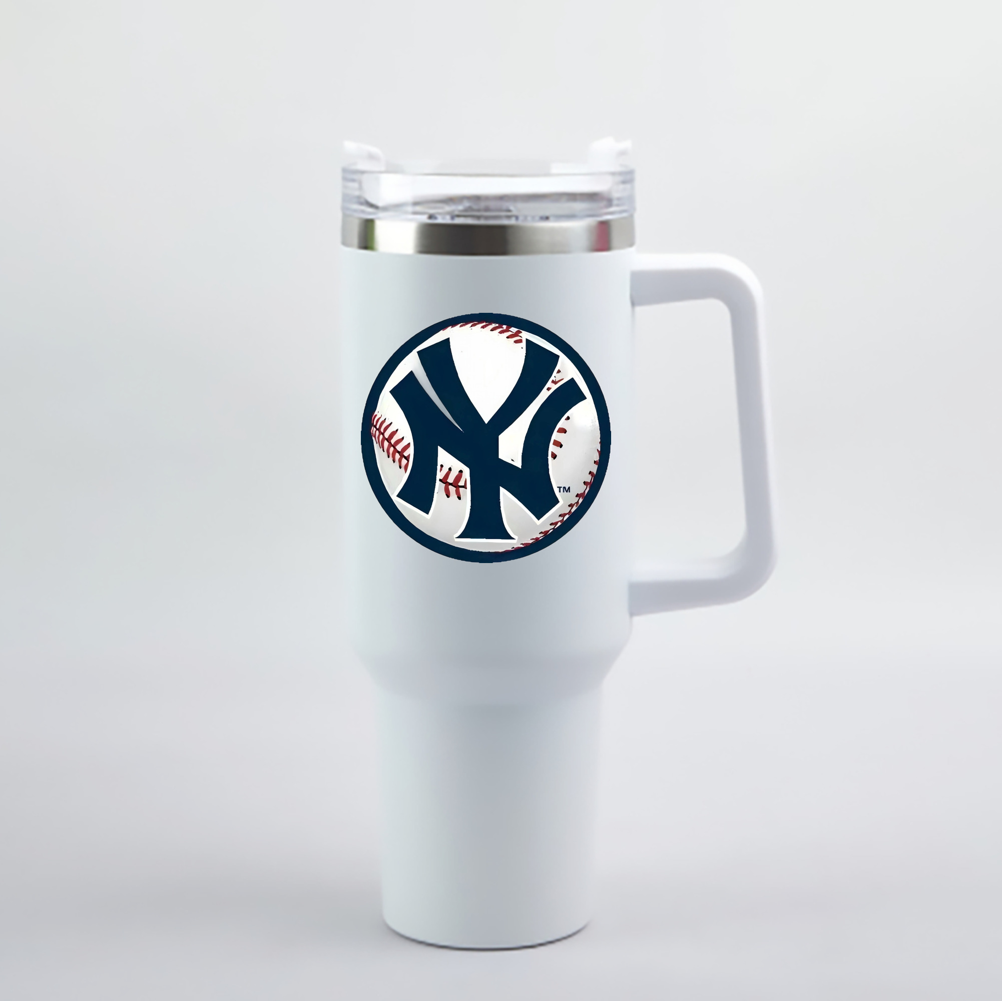 New York Yankees Baseball 40oz Handle Car Cup With Crystal Sticker Design – Durable Stainless Steel Travel Mug With Reusable Straw – Double Wall Insulated