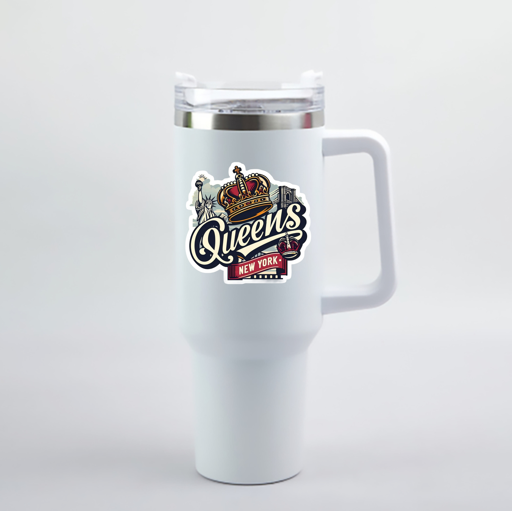 New York Yankees New York Queens 40oz Handle Car Cup With Crystal Sticker Design – Durable Stainless Steel Travel Mug With Reusable Straw – Double Wall Insulated