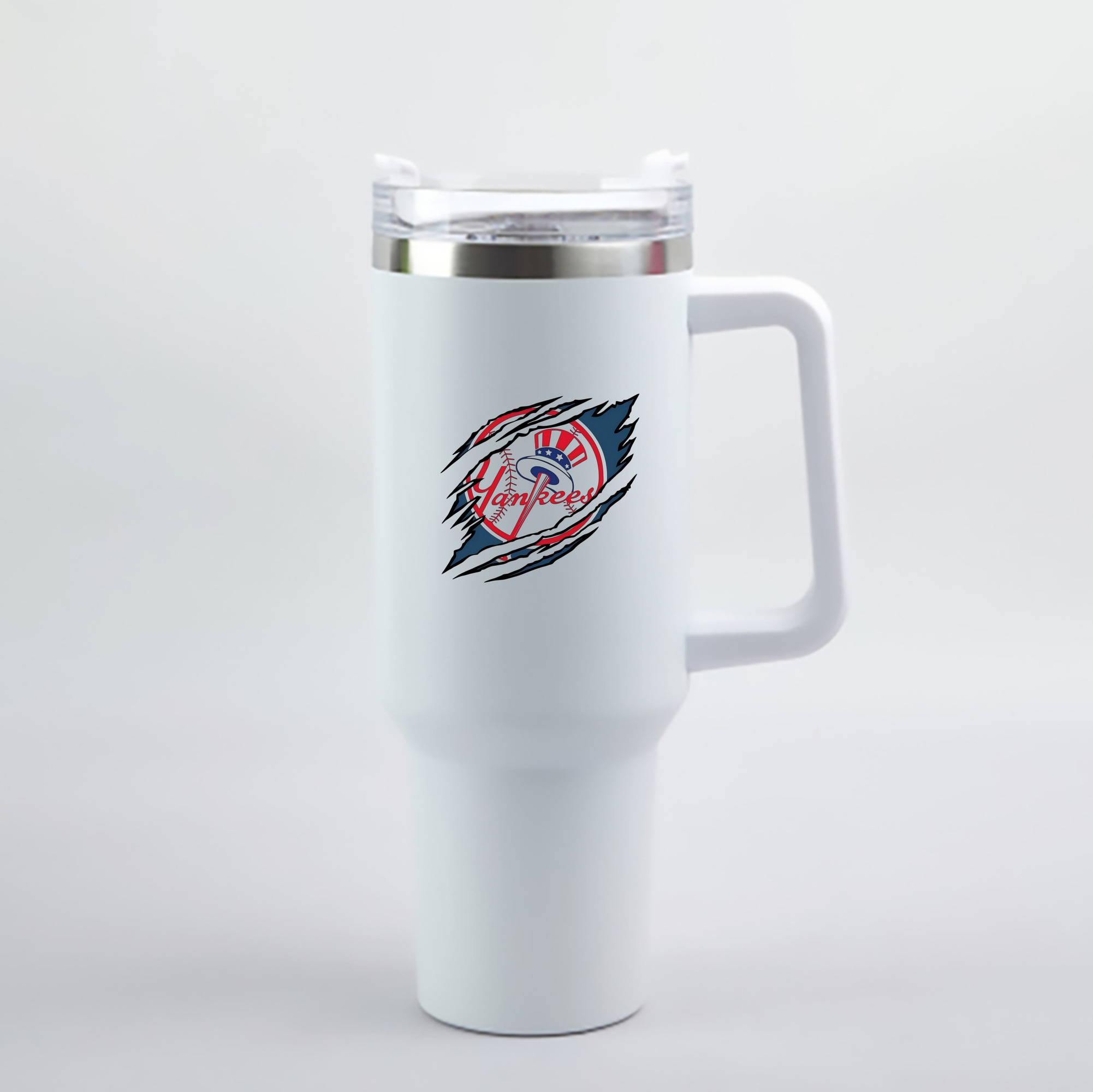New York Yankees Claw Logo 40oz Handle Car Cup With Crystal Sticker Design – Durable Stainless Steel Travel Mug With Reusable Straw – Double Wall Insulated