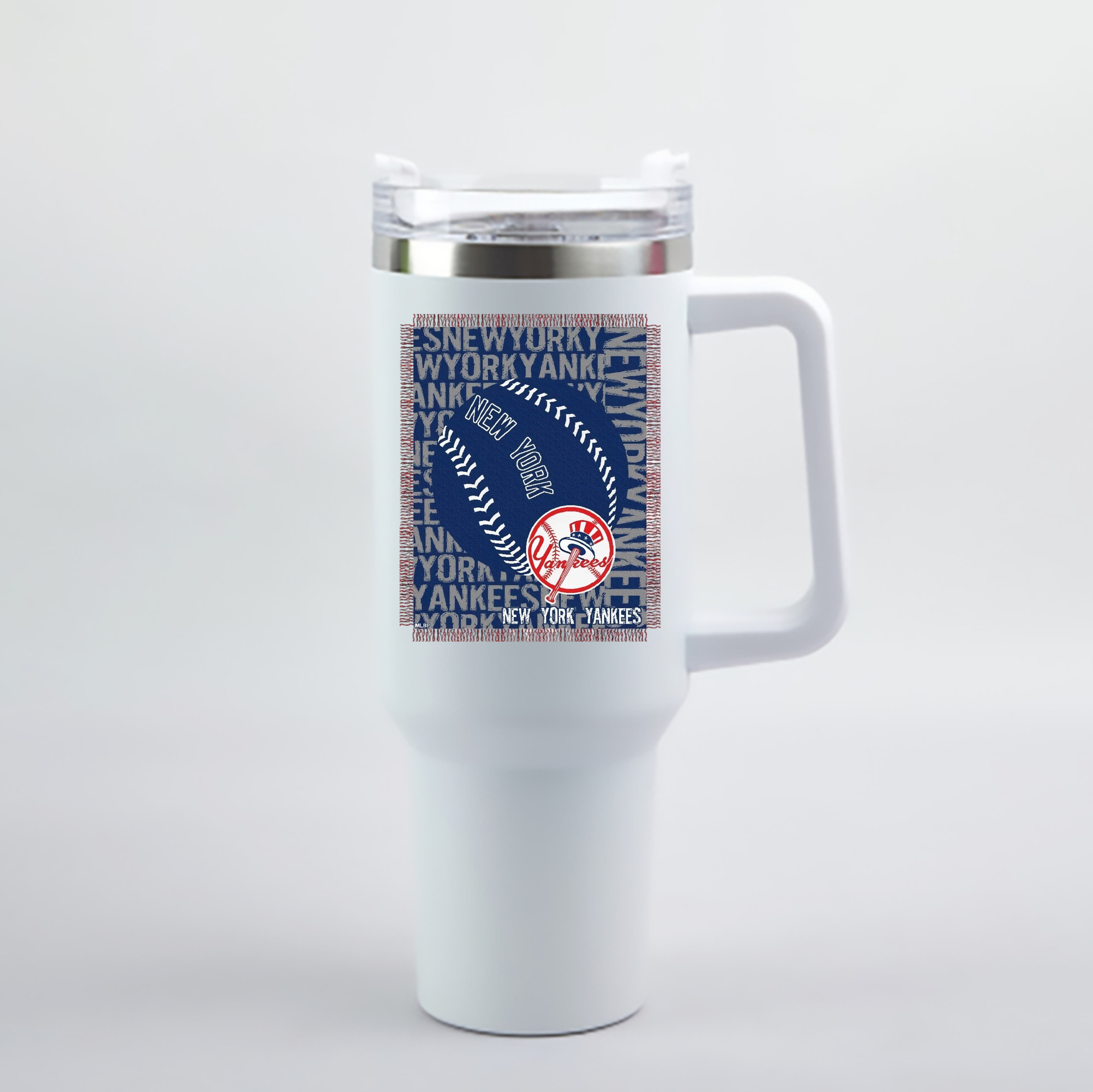 New York Yankees 65 40oz Handle Car Cup With Crystal Sticker Design – Durable Stainless Steel Travel Mug With Reusable Straw – Double Wall Insulated