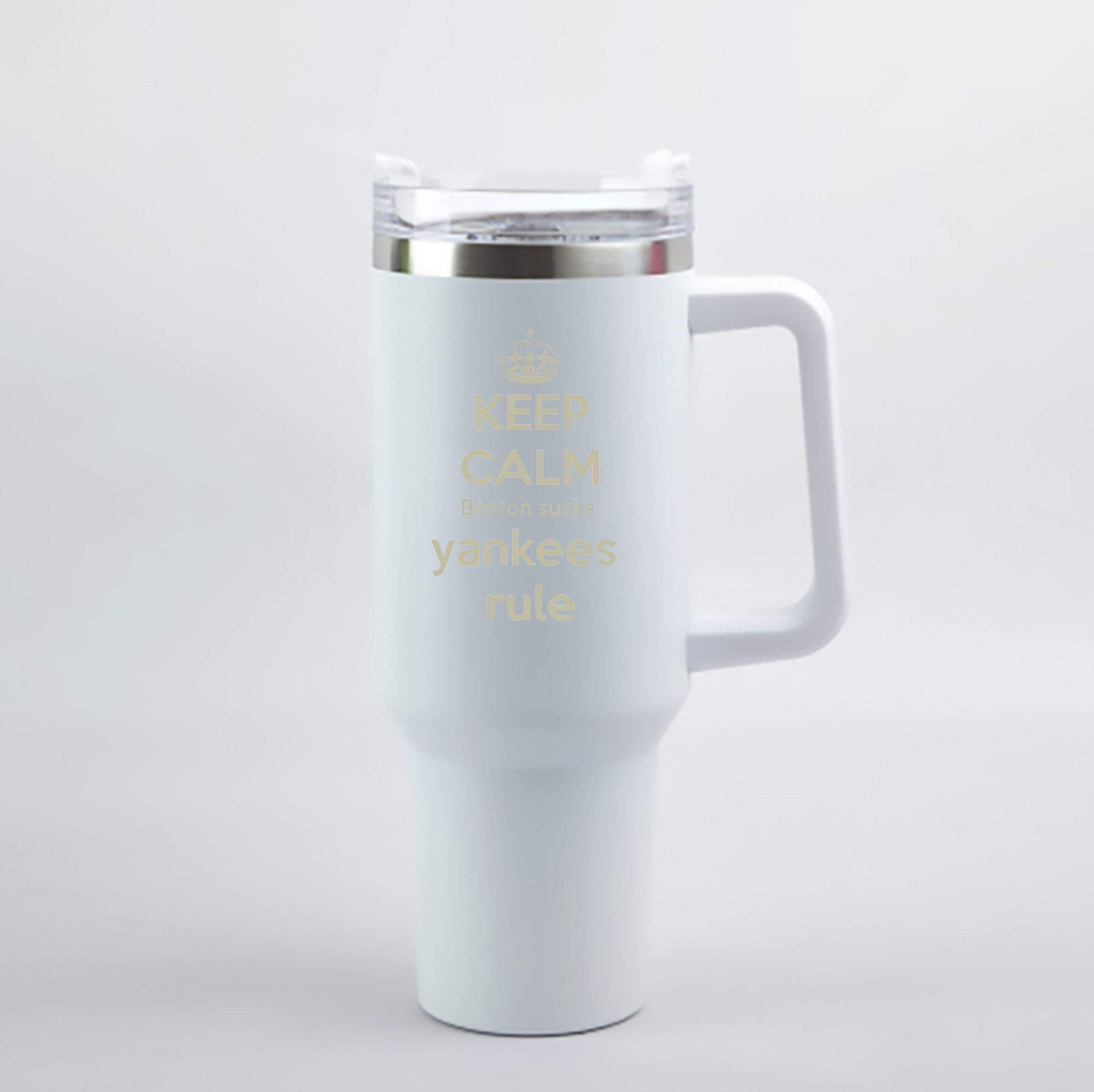 New York Yankees Keep Calm Yankees Rule Boston Sucks 40oz Handle Car Cup With Crystal Sticker Design – Durable Stainless Steel Travel Mug With Reusable Straw – Double Wall Insulated