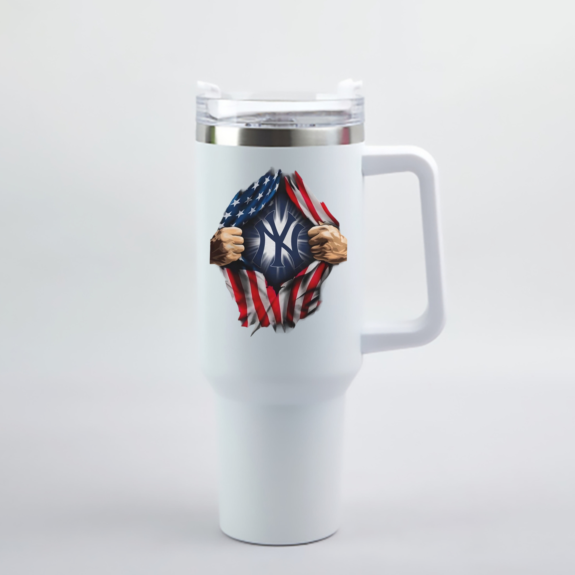 New York Yankees US Flag Yankees Inside Me 40oz Handle Car Cup With Crystal Sticker Design – Durable Stainless Steel Travel Mug With Reusable Straw – Double Wall Insulated