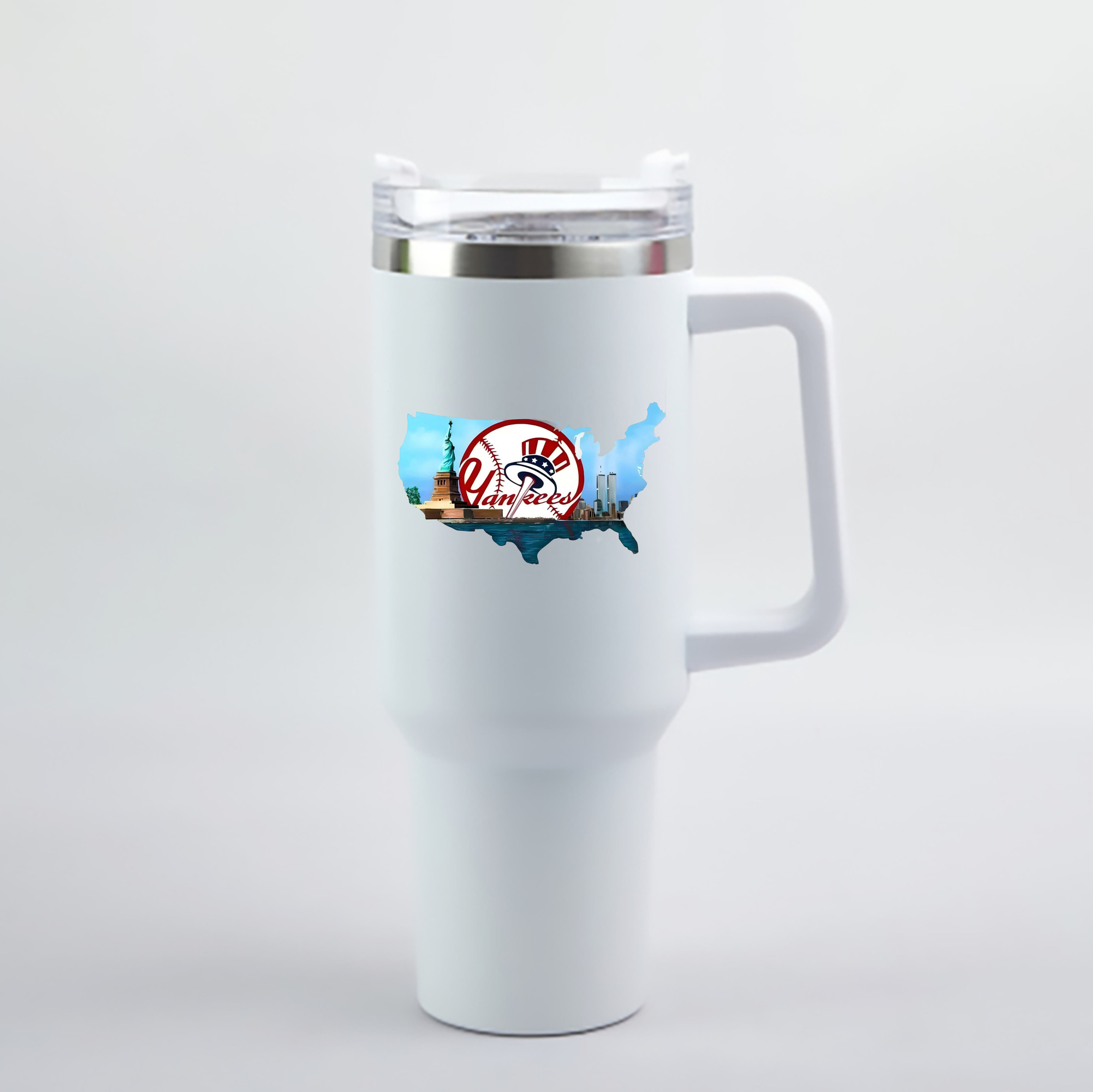 New York Yankees Whole USA 40oz Handle Car Cup With Crystal Sticker Design – Durable Stainless Steel Travel Mug With Reusable Straw – Double Wall Insulated