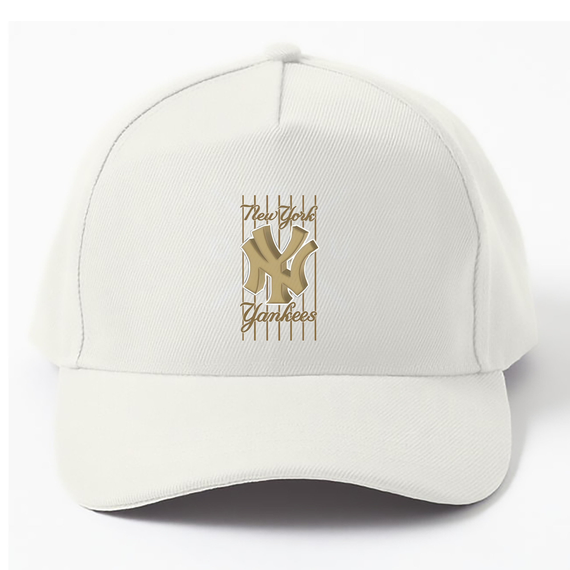 New York Yankees Pinstripe Golden Logo 100% Cotton Baseball Cap – Heat Transfer Print – Comfortable, Durable, Perfect For Sports & Everyday Wear