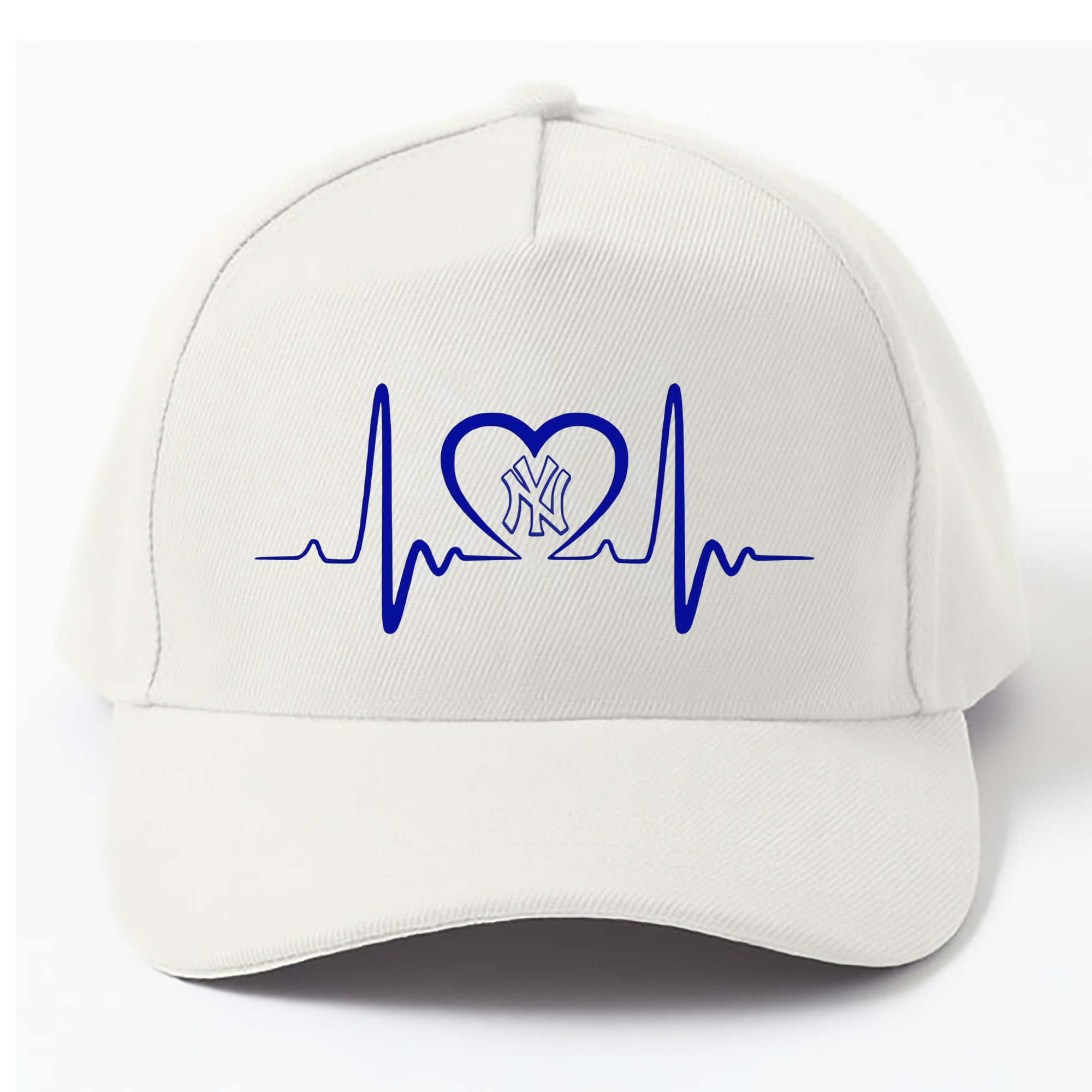 New York Yankees EKG Heart Line 100% Cotton Baseball Cap – Heat Transfer Print – Comfortable, Durable, Perfect For Sports & Everyday Wear