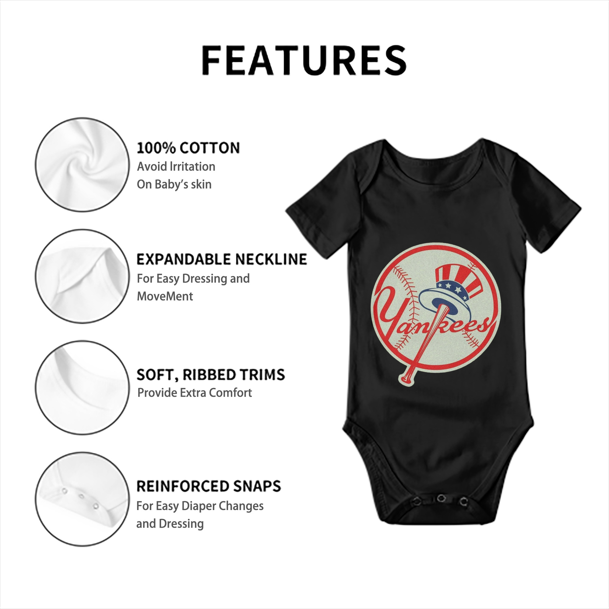 New York Yankees Logo Baby Short Sleeve Romper – 100% Cotton Soft & Breathable Digital Print Onesie With Easy Snap Closure And Envelope Shoulder – Comfortable For Daily Wear & Travel