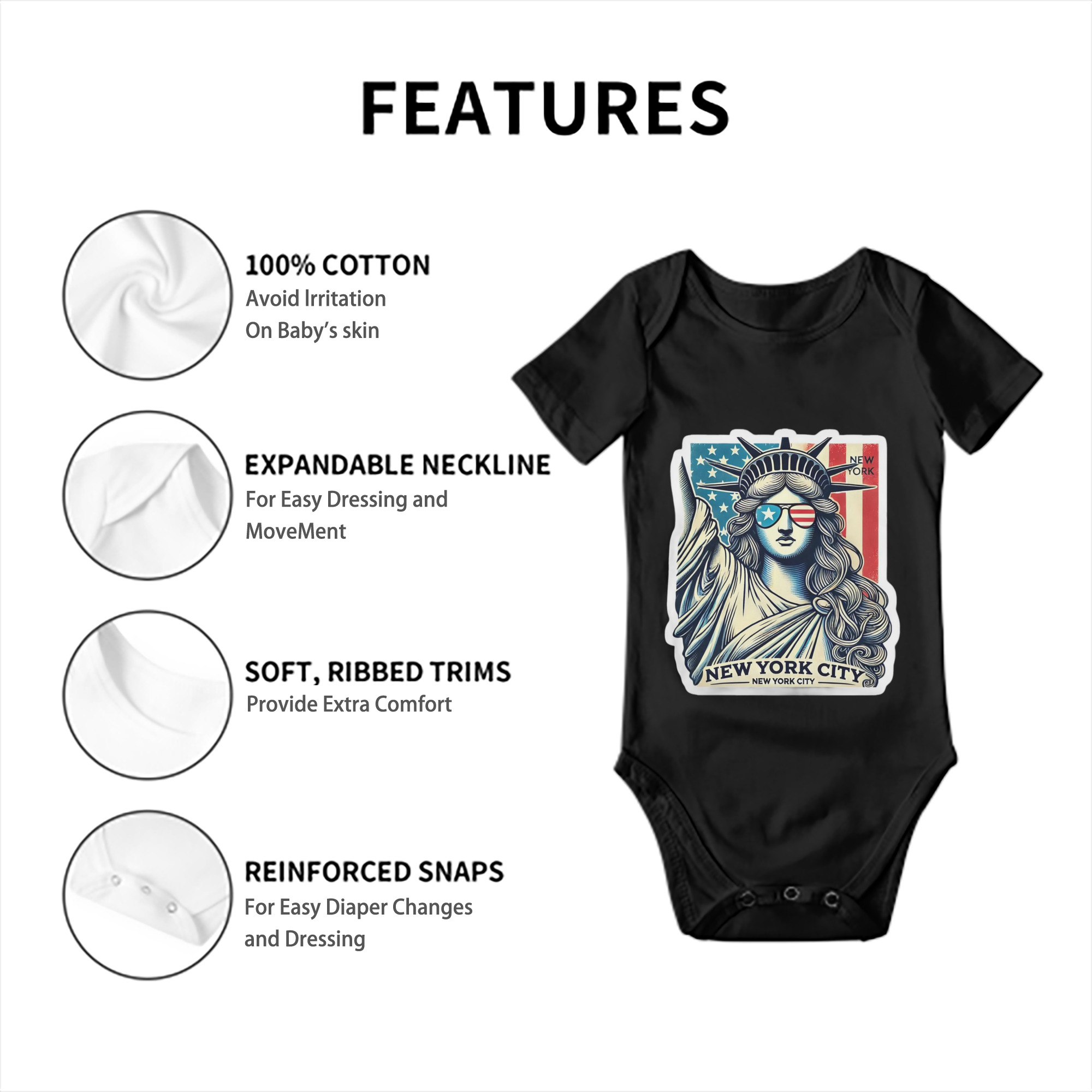 New York Yankees Liberty Baby Short Sleeve Romper – 100% Cotton Soft & Breathable Digital Print Onesie With Easy Snap Closure And Envelope Shoulder – Comfortable For Daily Wear & Travel