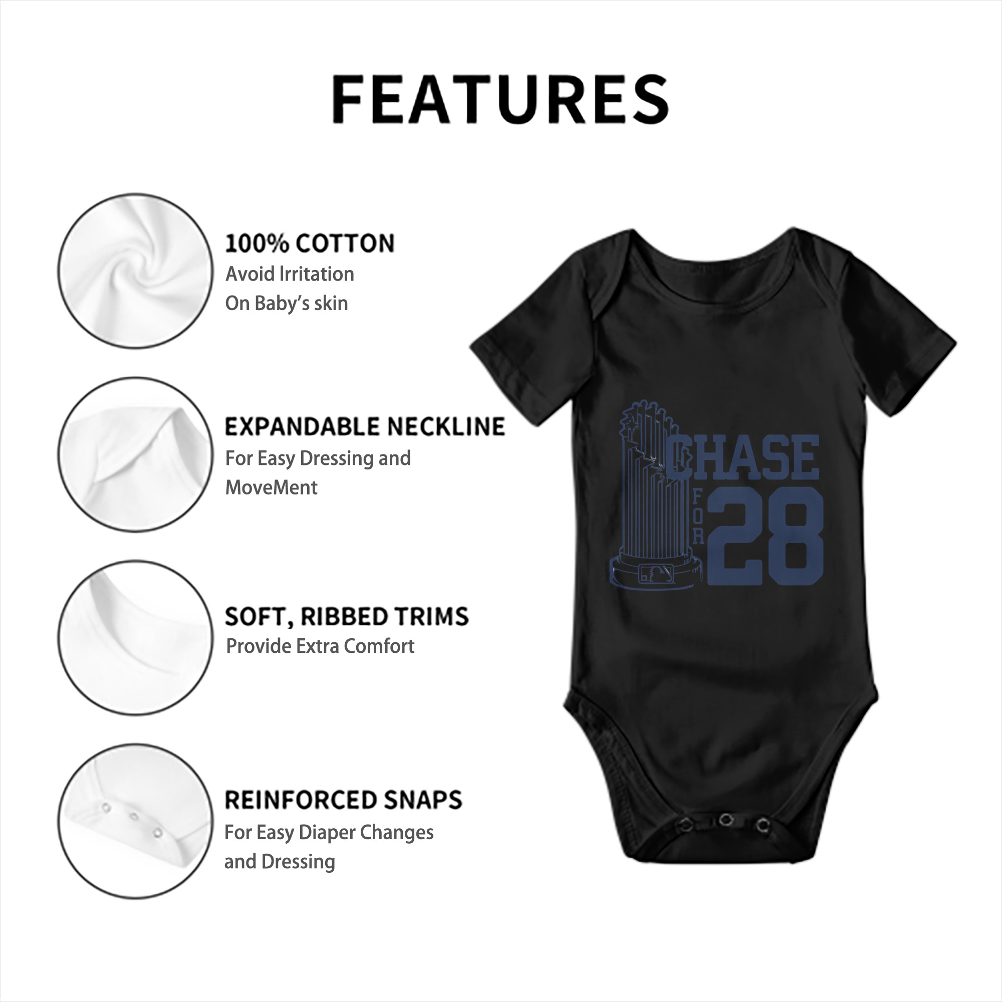 New York Yankees Chase For 28 Baby Short Sleeve Romper – 100% Cotton Soft & Breathable Digital Print Onesie With Easy Snap Closure And Envelope Shoulder – Comfortable For Daily Wear & Travel