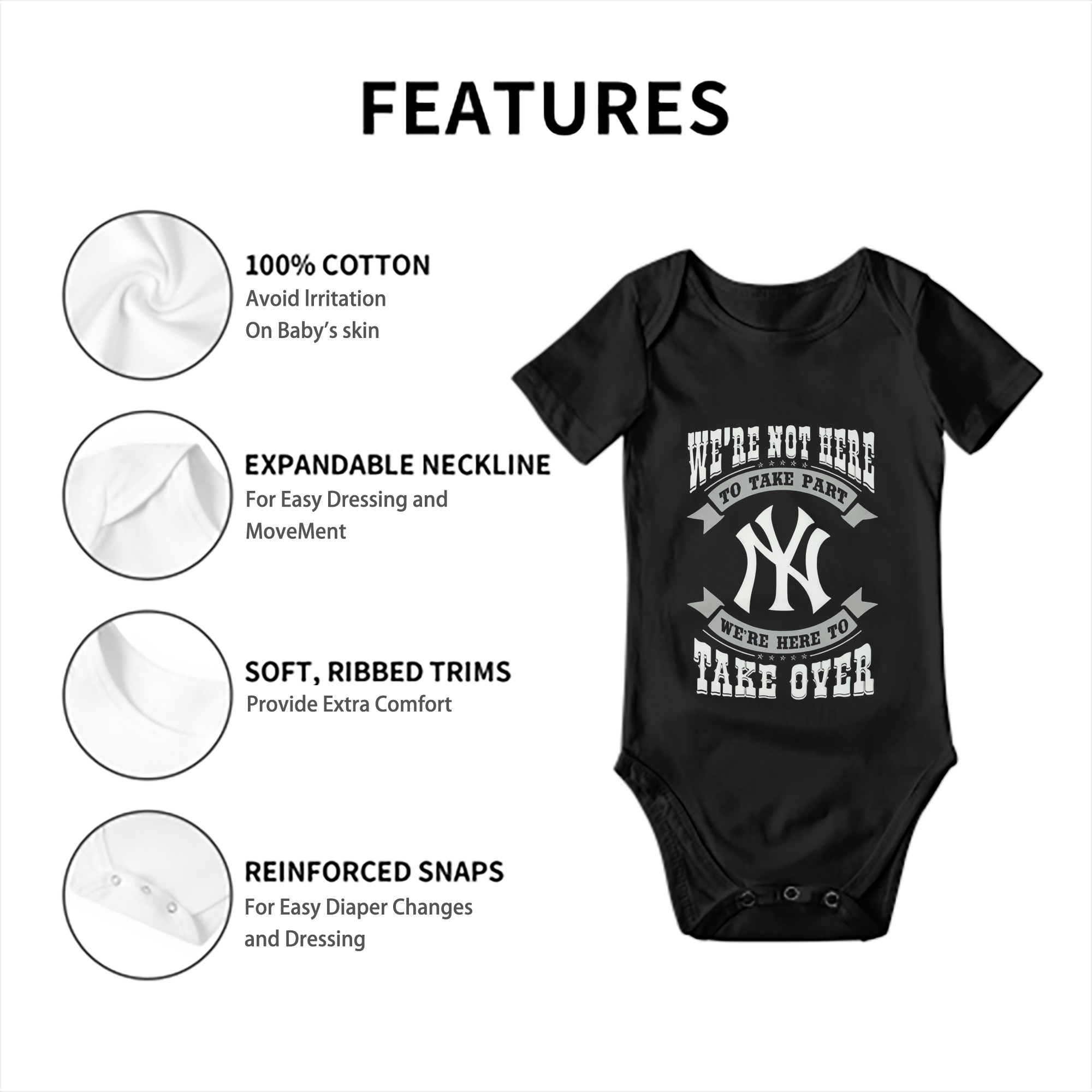 New York Yankees 276 Baby Short Sleeve Romper – 100% Cotton Soft & Breathable Digital Print Onesie With Easy Snap Closure And Envelope Shoulder – Comfortable For Daily Wear & Travel