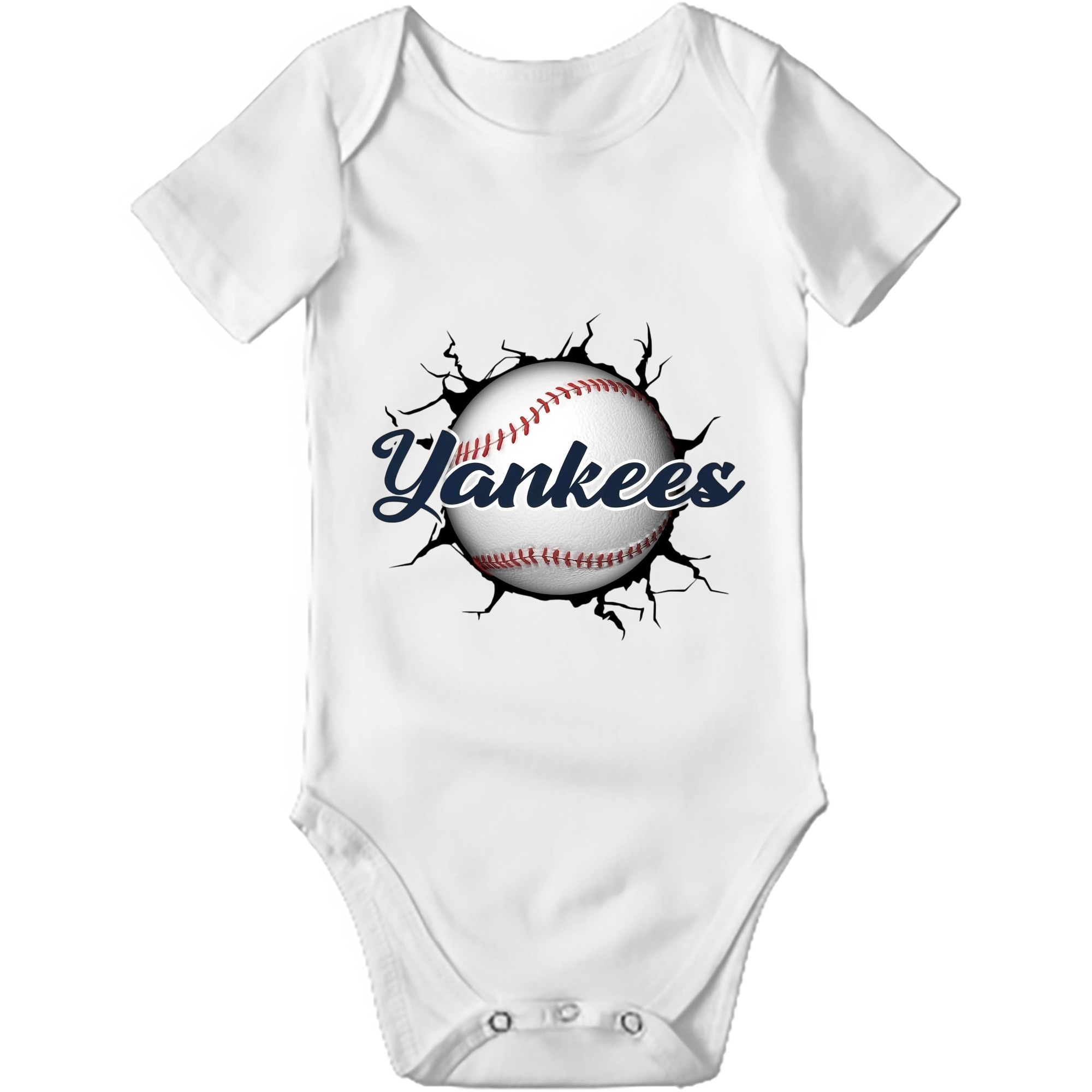 Yankees Baseball Wall And Art Baby Short Sleeve Romper – 100% Cotton Soft & Breathable Digital Print Onesie With Easy Snap Closure And Envelope Shoulder – Comfortable For Daily Wear & Travel