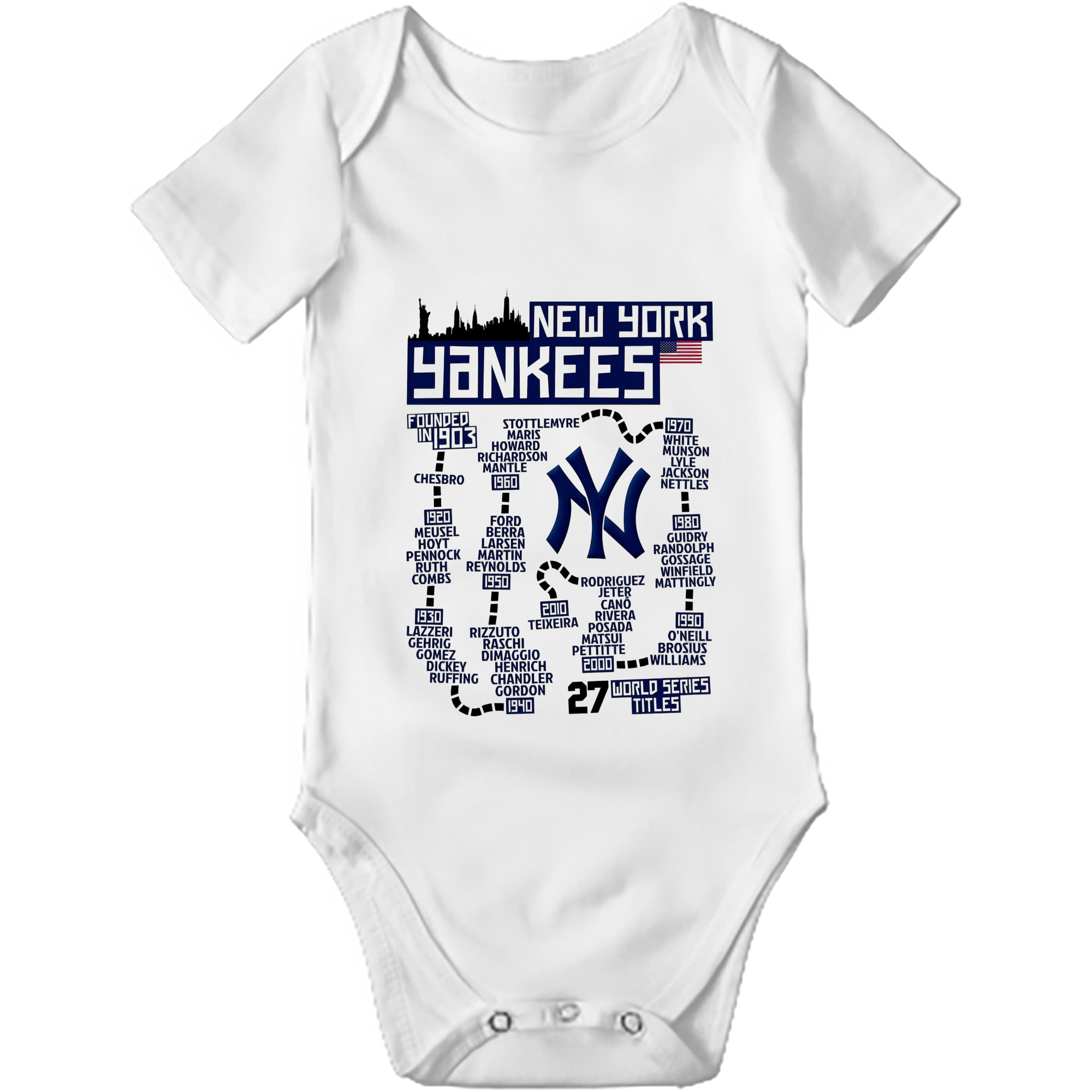 New York Yankees 27 World Series Titles Baby Short Sleeve Romper – 100% Cotton Soft & Breathable Digital Print Onesie With Easy Snap Closure And Envelope Shoulder – Comfortable For Daily Wear & Travel