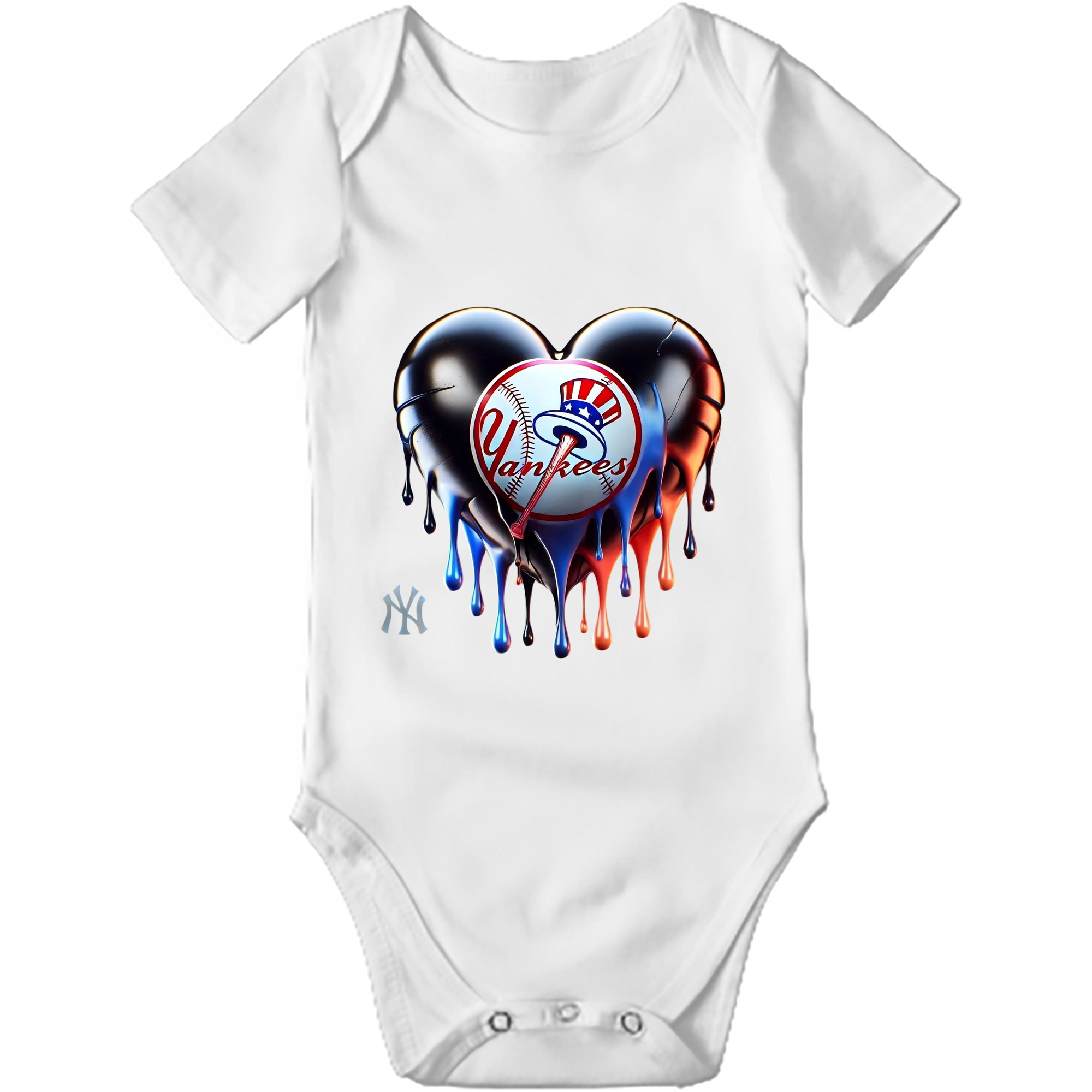 New York Yankees Heart Baby Short Sleeve Romper – 100% Cotton Soft & Breathable Digital Print Onesie With Easy Snap Closure And Envelope Shoulder – Comfortable For Daily Wear & Travel