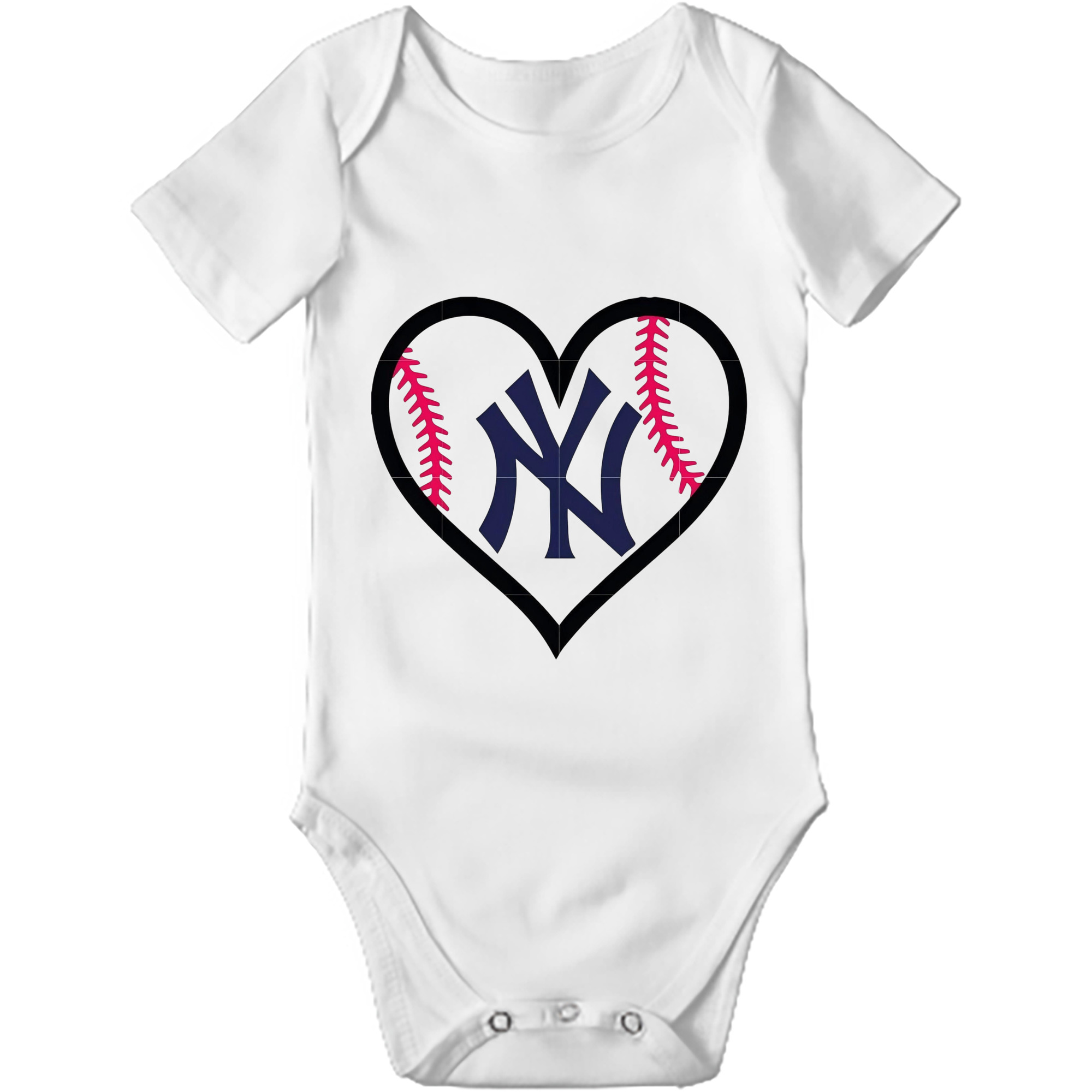 New York Yankees Heart Baby Short Sleeve Romper – 100% Cotton Soft & Breathable Digital Print Onesie With Easy Snap Closure And Envelope Shoulder – Comfortable For Daily Wear & Travel