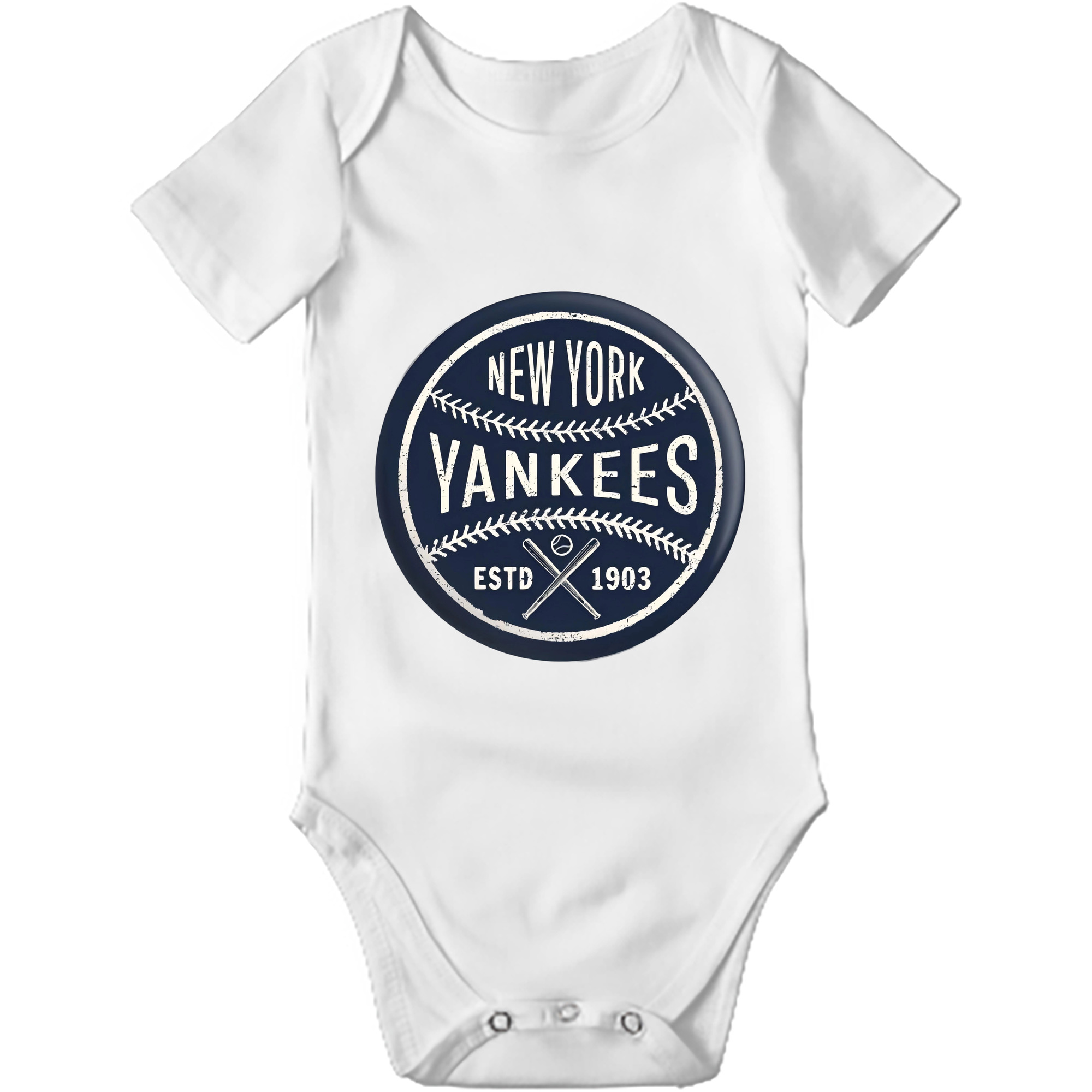 New York Yankees Estd 1903 Baby Short Sleeve Romper – 100% Cotton Soft & Breathable Digital Print Onesie With Easy Snap Closure And Envelope Shoulder – Comfortable For Daily Wear & Travel