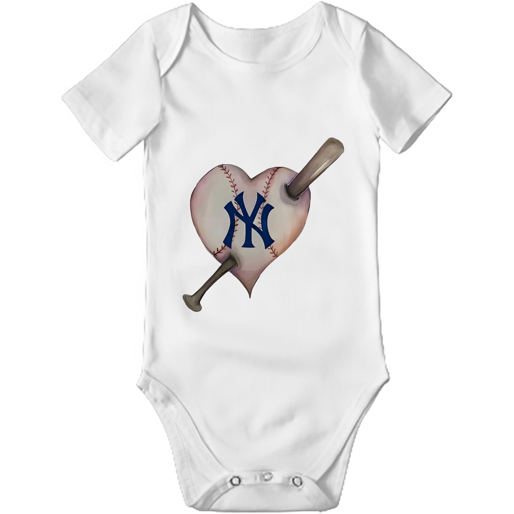 New York Yankees Heart Baby Short Sleeve Romper – 100% Cotton Soft & Breathable Digital Print Onesie With Easy Snap Closure And Envelope Shoulder – Comfortable For Daily Wear & Travel