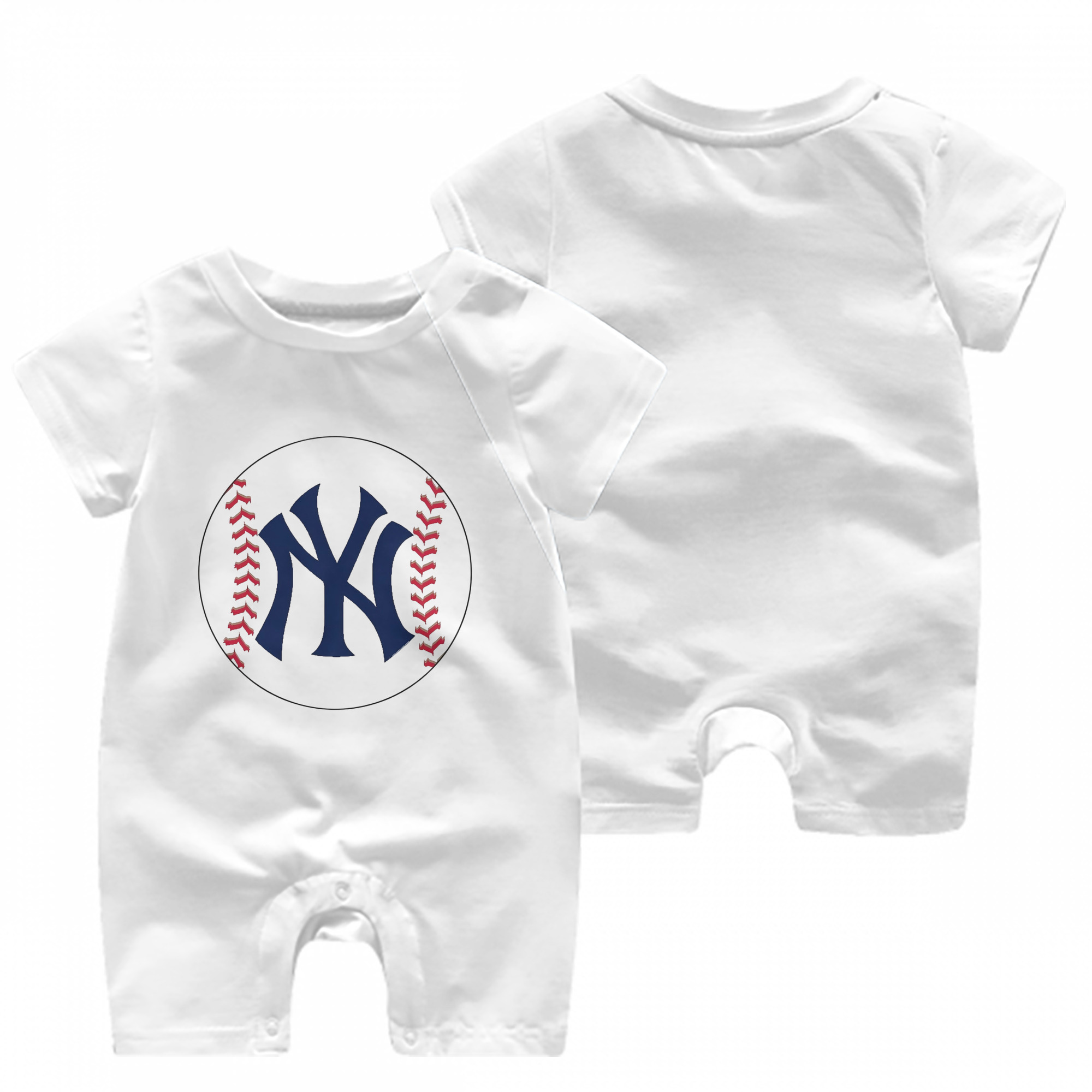 New York Yankees Baseball Baby Short Sleeve Onesie – 100% Cotton Soft & Breathable Digital Print Romper – Double-Sided Print, Snap Closure For Easy Diaper Changes – Comfortable For Boys & Girls