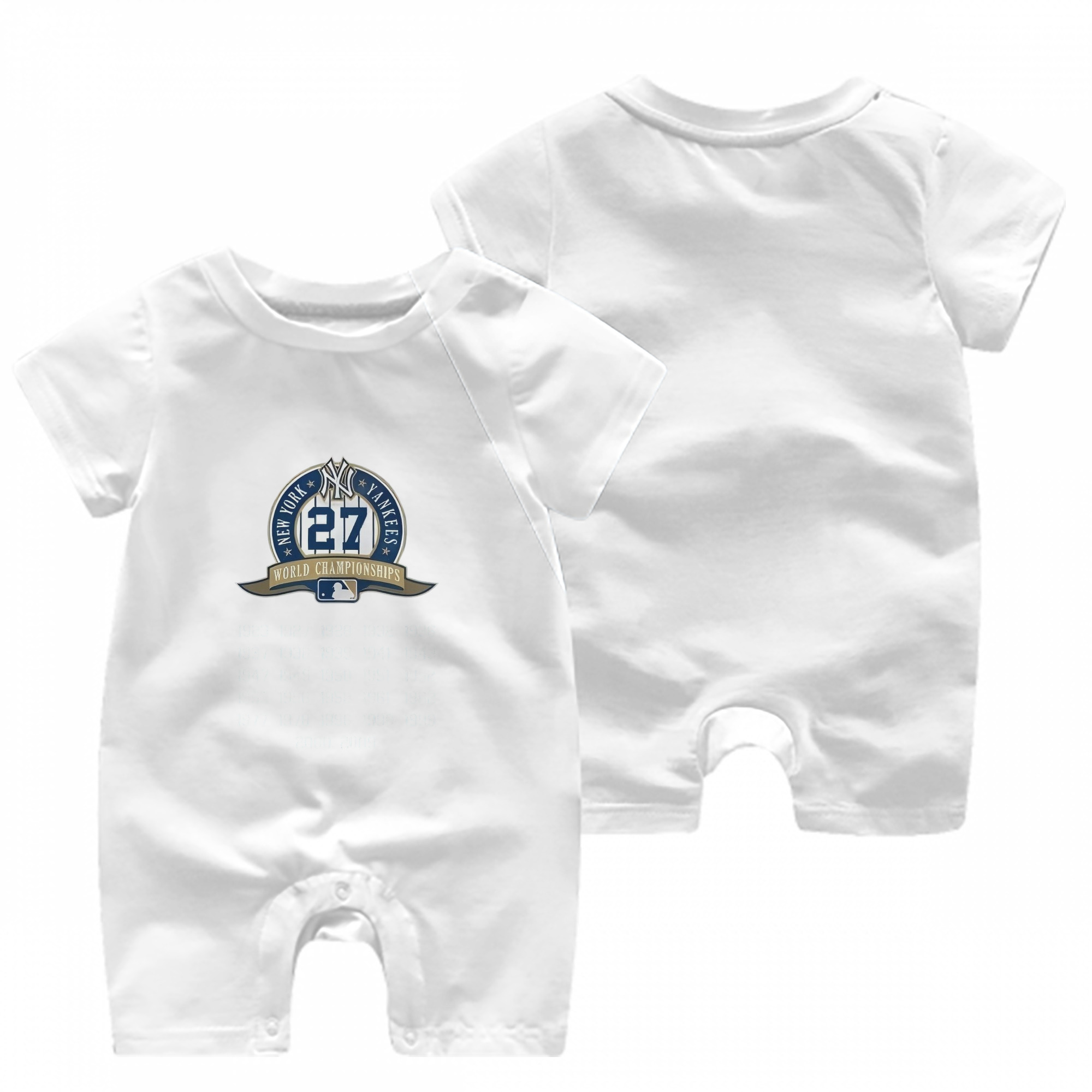 New York Yankees 27 WS Championships Baby Short Sleeve Onesie – 100% Cotton Soft & Breathable Digital Print Romper – Double-Sided Print, Snap Closure For Easy Diaper Changes – Comfortable For Boys & Girls
