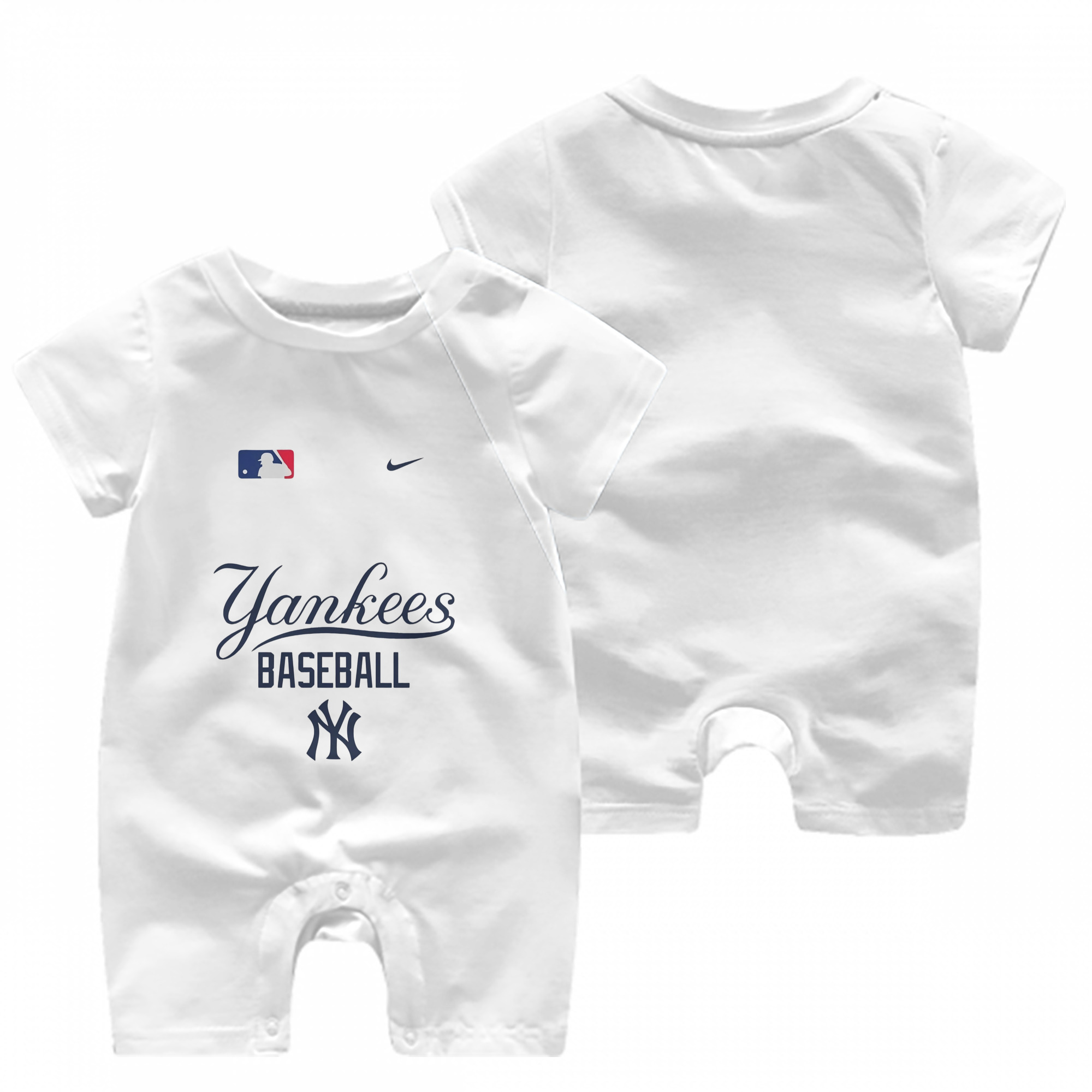New York Yankees Baseball Baby Short Sleeve Onesie – 100% Cotton Soft & Breathable Digital Print Romper – Double-Sided Print, Snap Closure For Easy Diaper Changes – Comfortable For Boys & Girls