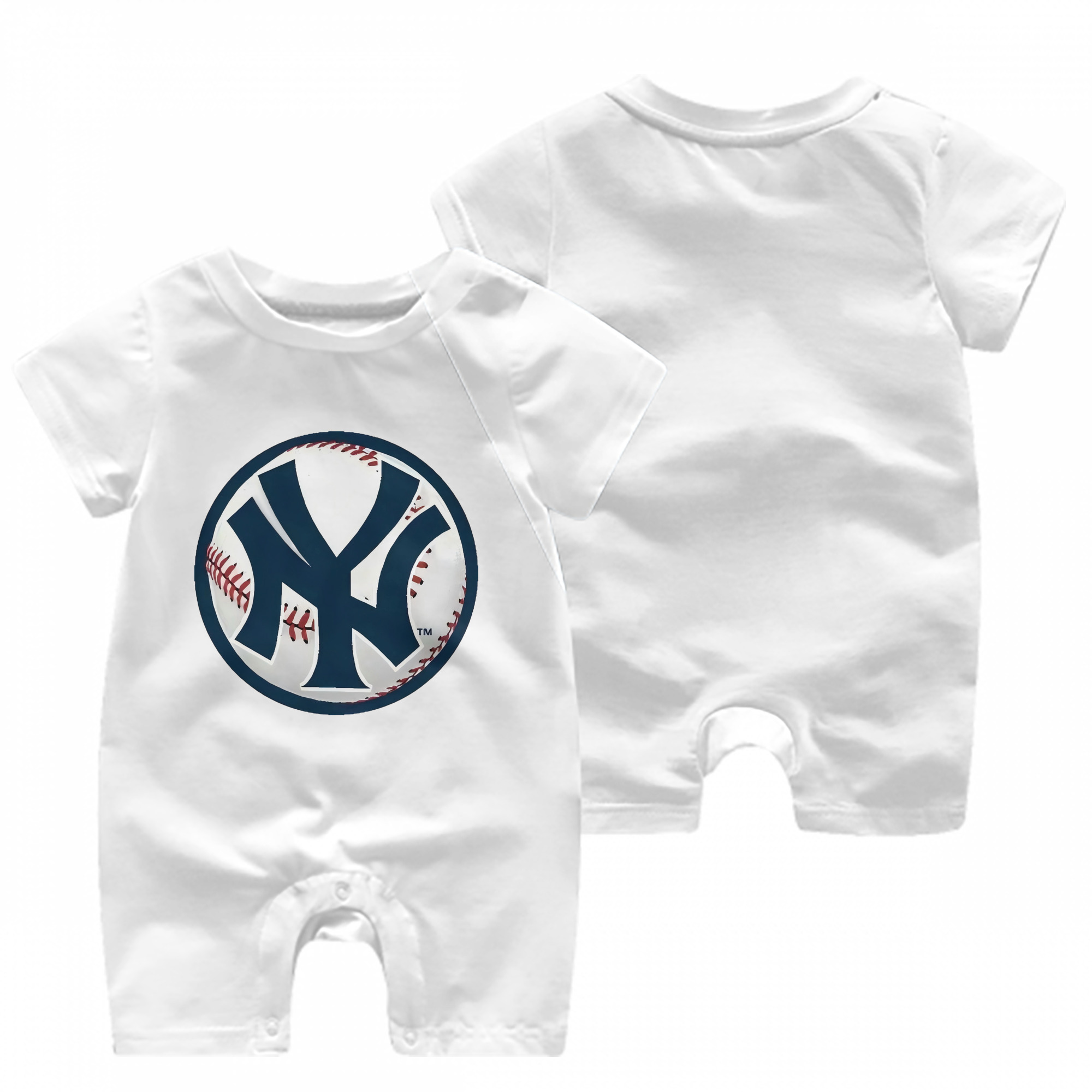 New York Yankees Baseball Baby Short Sleeve Onesie – 100% Cotton Soft & Breathable Digital Print Romper – Double-Sided Print, Snap Closure For Easy Diaper Changes – Comfortable For Boys & Girls