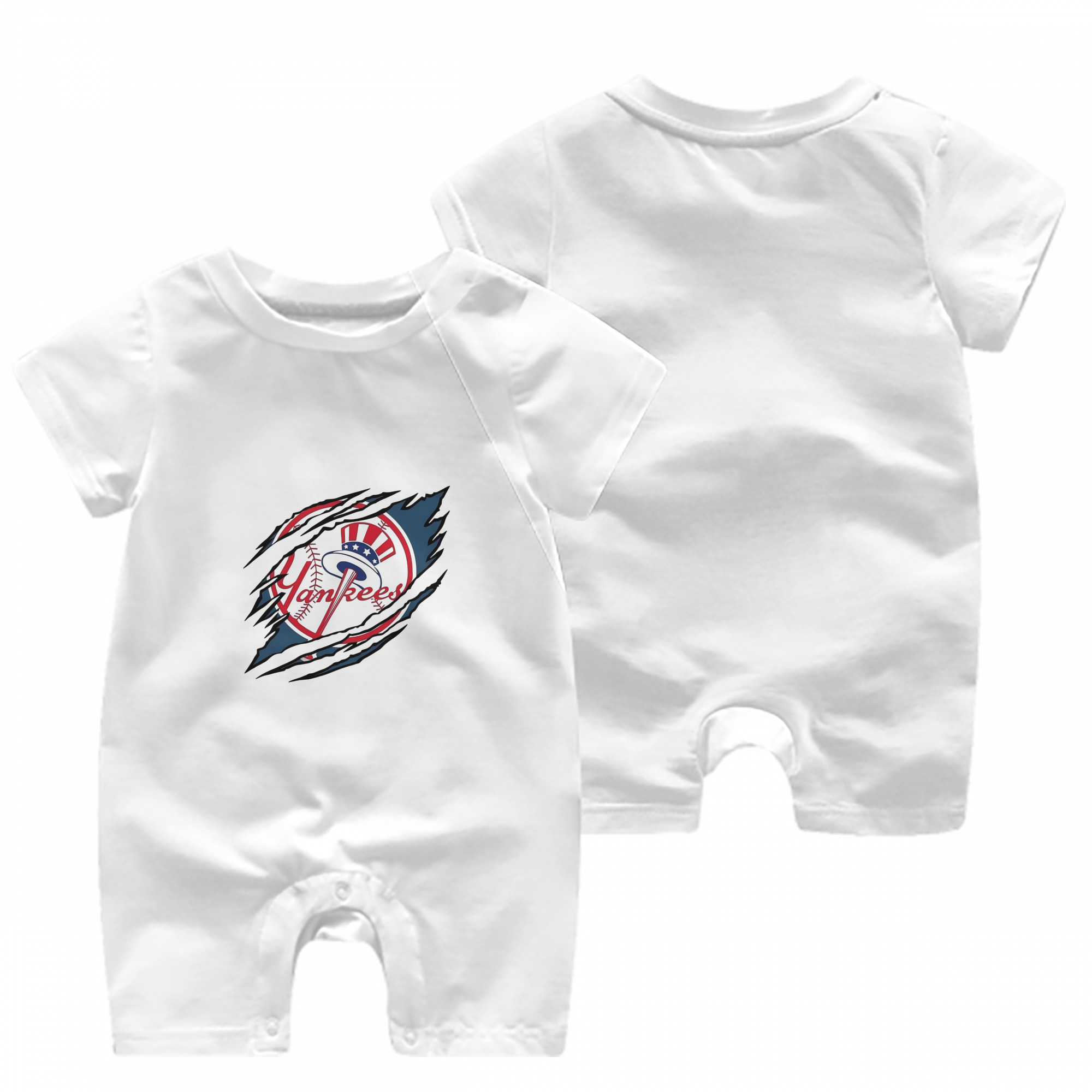 New York Yankees Claw Logo Baby Short Sleeve Onesie – 100% Cotton Soft & Breathable Digital Print Romper – Double-Sided Print, Snap Closure For Easy Diaper Changes – Comfortable For Boys & Girls