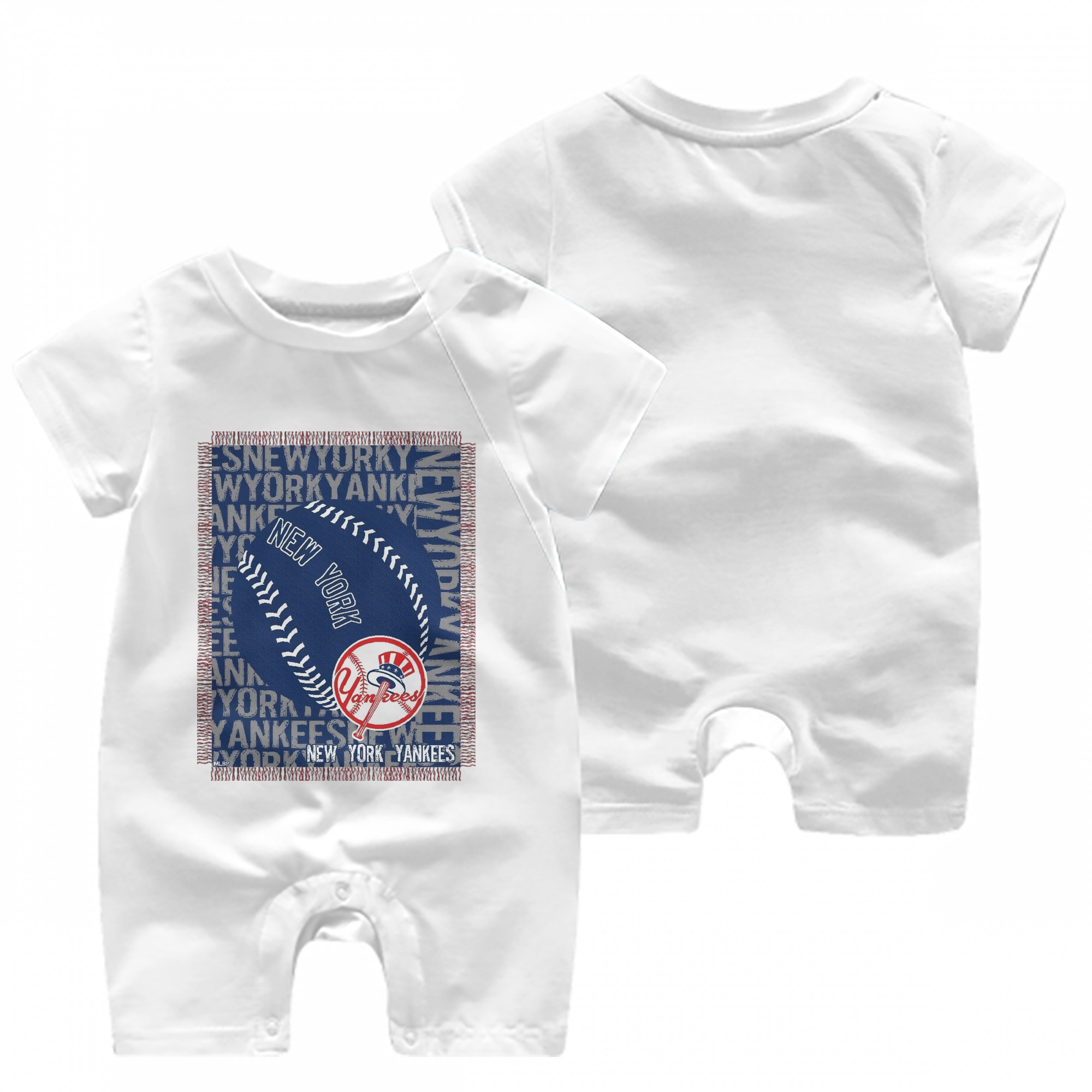 New York Yankees 65 Baby Short Sleeve Onesie – 100% Cotton Soft & Breathable Digital Print Romper – Double-Sided Print, Snap Closure For Easy Diaper Changes – Comfortable For Boys & Girls