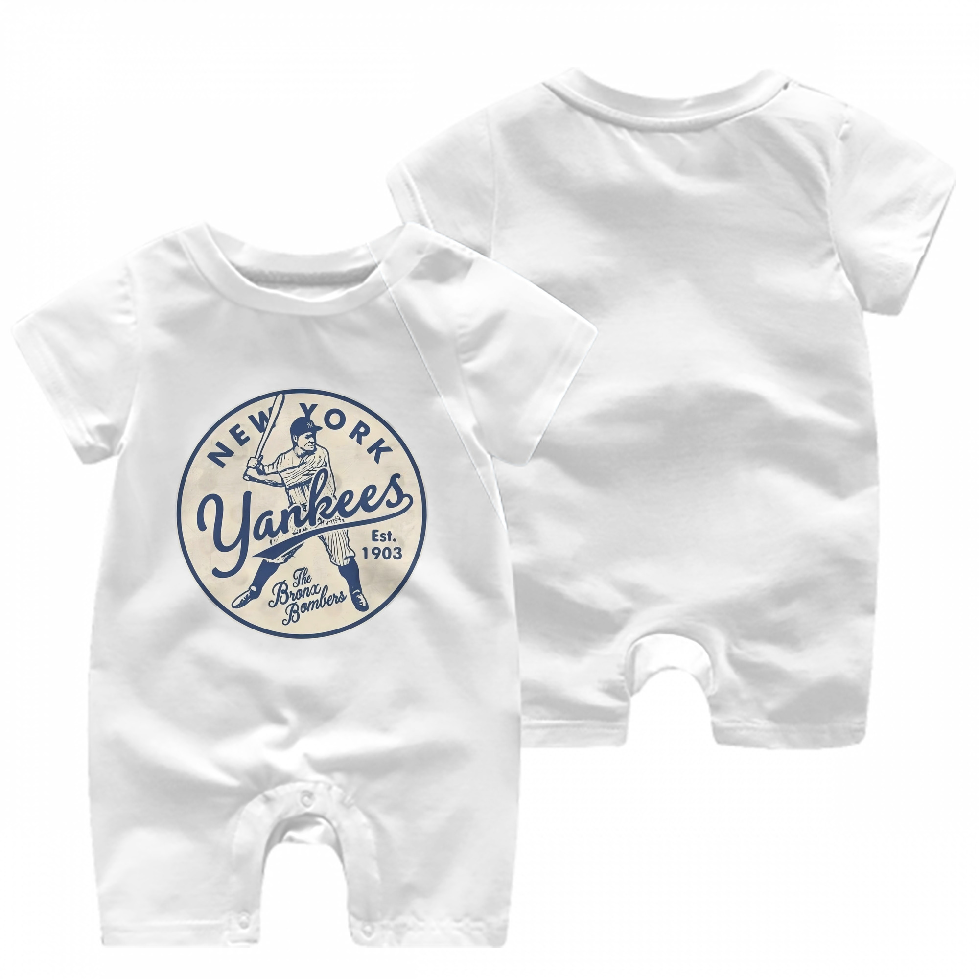 New York Yankees The Bronx Bombers Estd 1903 Baby Short Sleeve Onesie – 100% Cotton Soft & Breathable Digital Print Romper – Double-Sided Print, Snap Closure For Easy Diaper Changes – Comfortable For Boys & Girls