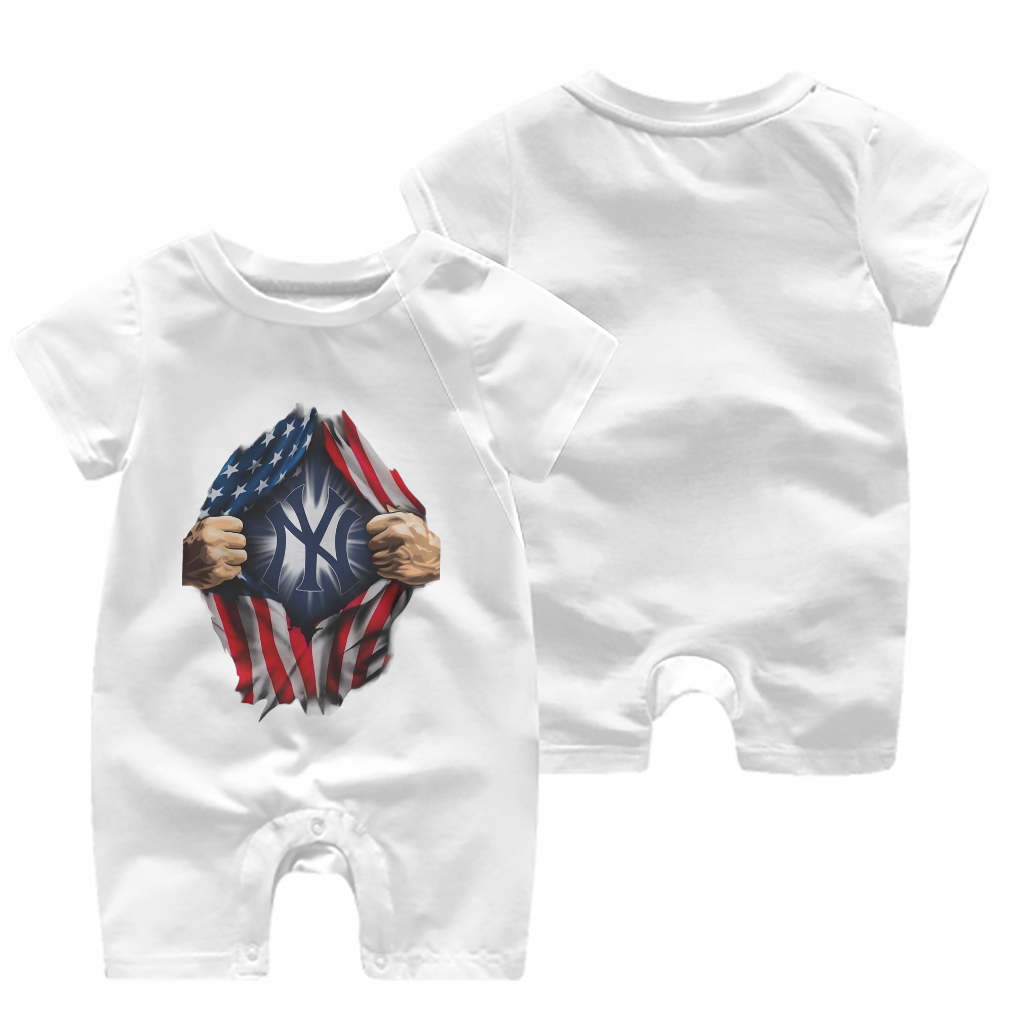 New York Yankees US Flag Yankees Inside Me Baby Short Sleeve Onesie – 100% Cotton Soft & Breathable Digital Print Romper – Double-Sided Print, Snap Closure For Easy Diaper Changes – Comfortable For Boys & Girls