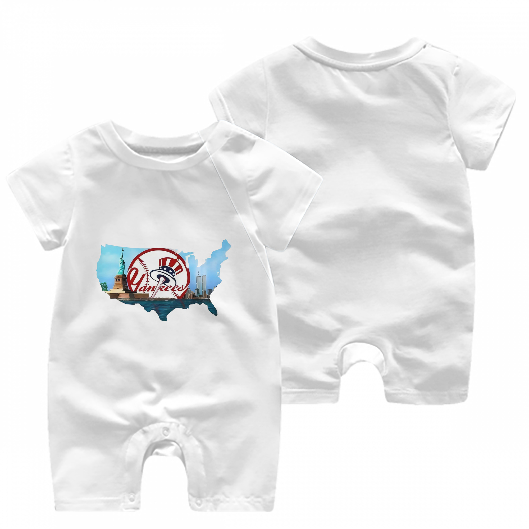 New York Yankees Whole USA Baby Short Sleeve Onesie – 100% Cotton Soft & Breathable Digital Print Romper – Double-Sided Print, Snap Closure For Easy Diaper Changes – Comfortable For Boys & Girls