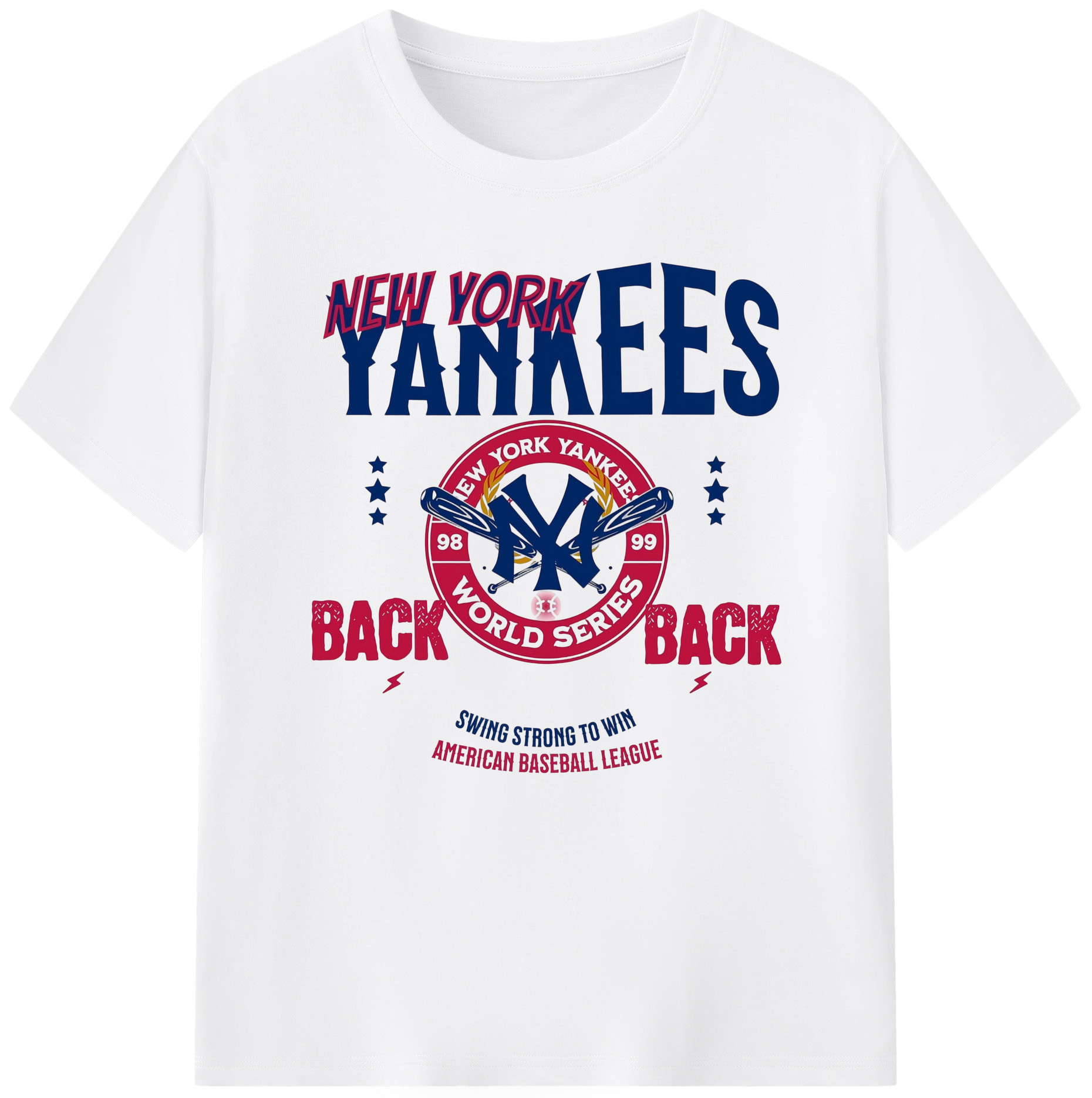 New York Yankees WS Back 2 Back 98-99 180g Cotton T-Shirt With Front Heat Transfer Print – Soft, Lightweight, Fitted Design – Comfortable Casual Wear For Sports & Everyday Use