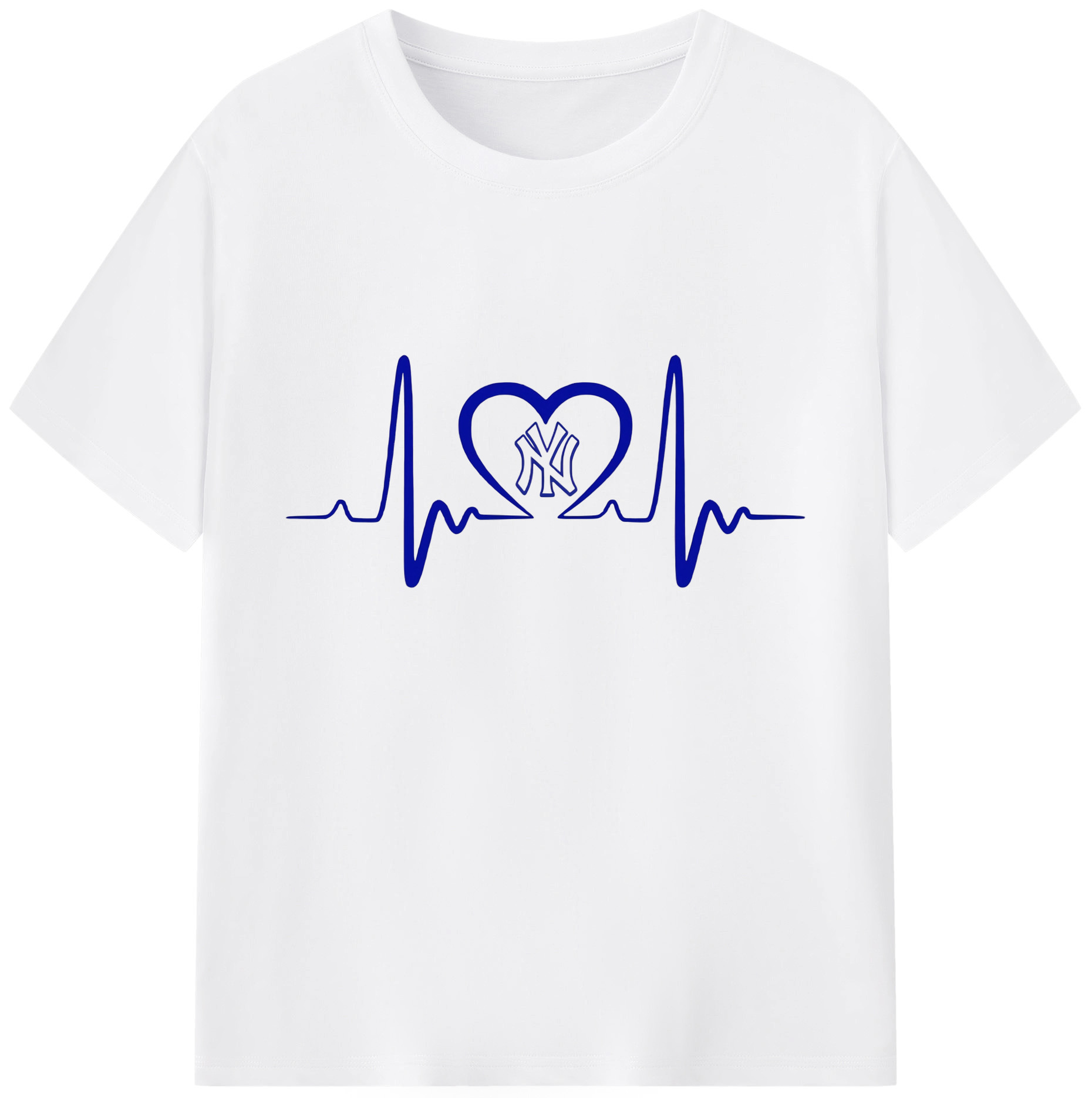 New York Yankees EKG Heart Line 180g Cotton T-Shirt With Front Heat Transfer Print – Soft, Lightweight, Fitted Design – Comfortable Casual Wear For Sports & Everyday Use