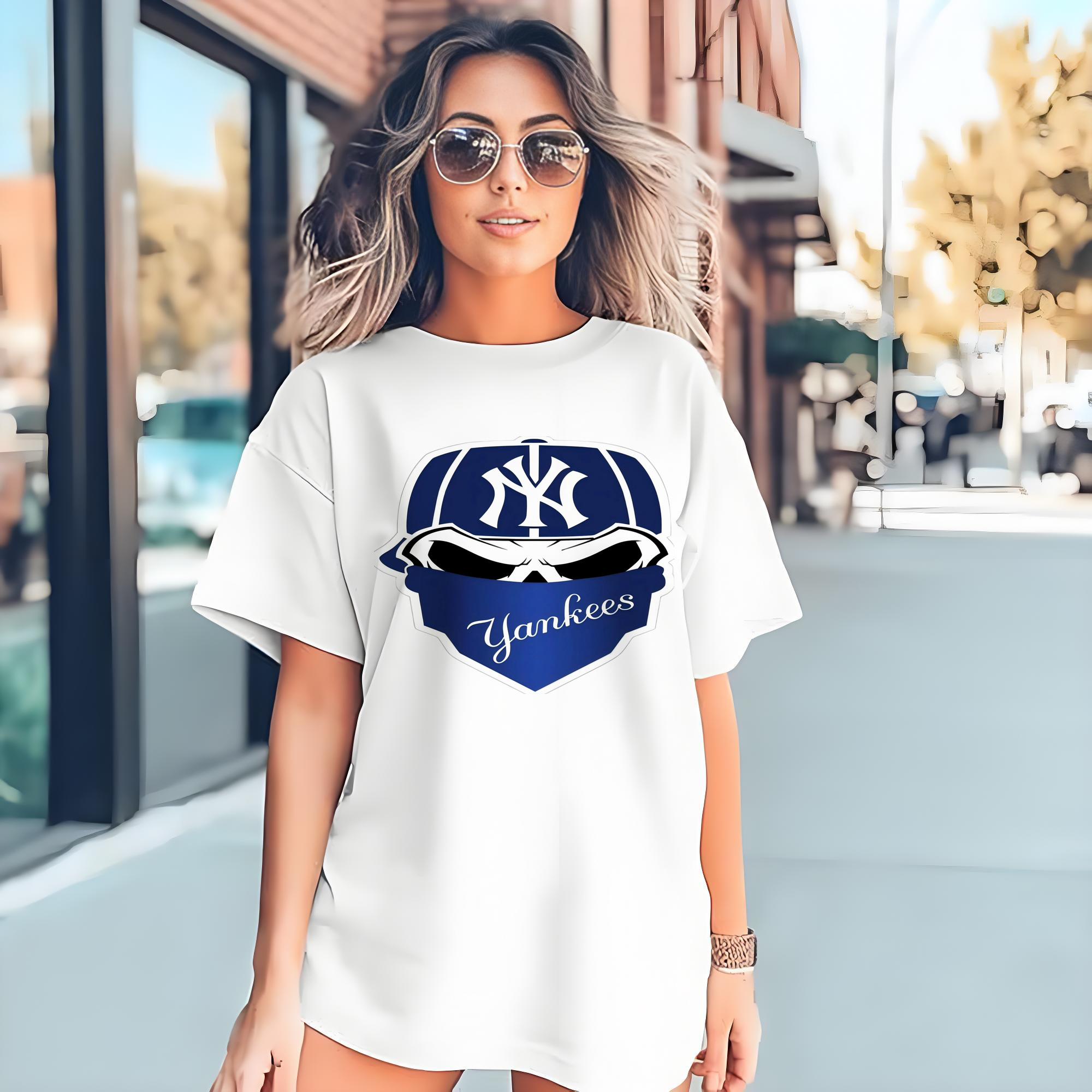 New York Yankees Skull 180g Cotton T-Shirt With Front Heat Transfer Print – Soft, Lightweight, Fitted Design – Comfortable Casual Wear For Sports & Everyday Use