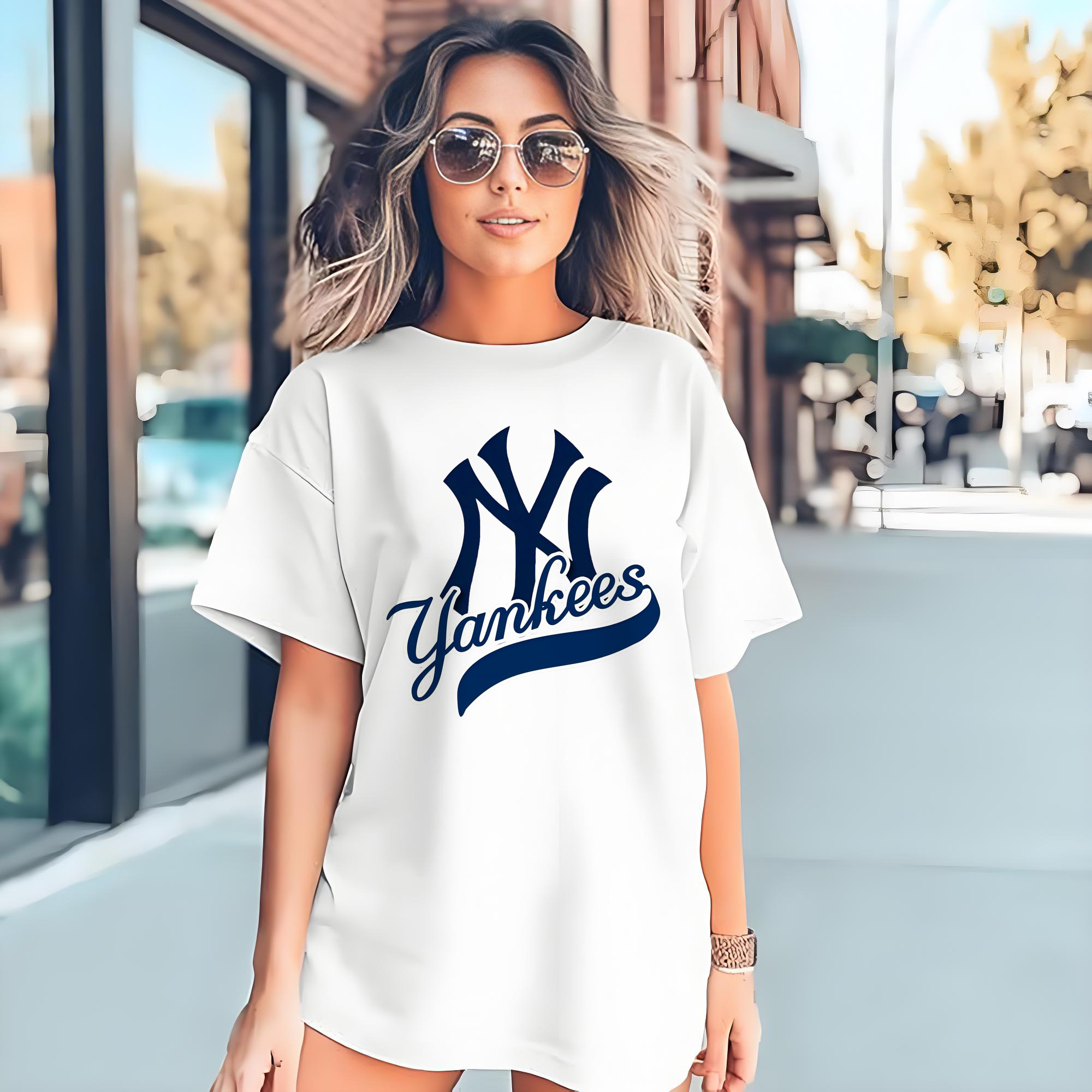New York Yankees Blue Logo 180g Cotton T-Shirt With Front Heat Transfer Print – Soft, Lightweight, Fitted Design – Comfortable Casual Wear For Sports & Everyday Use