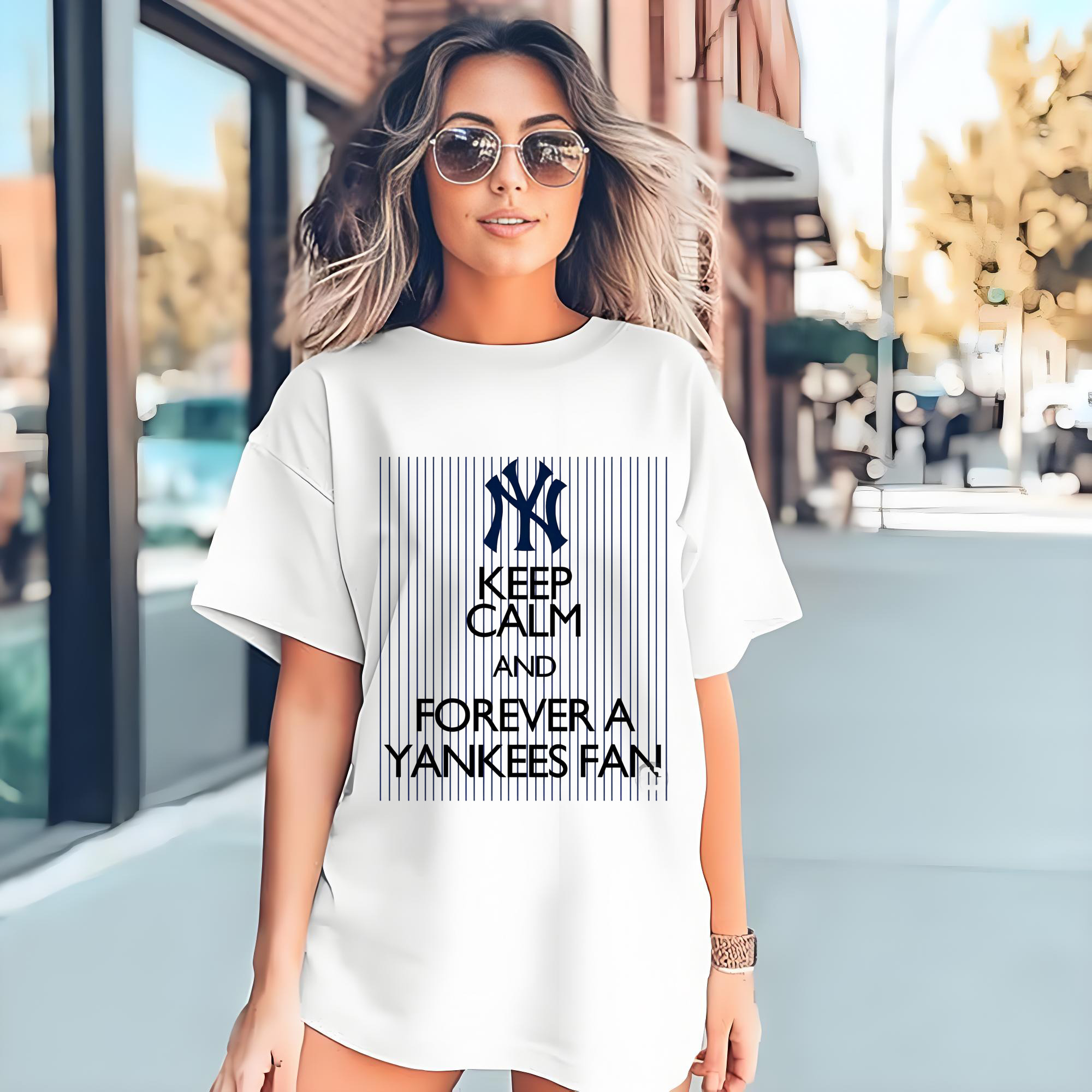 New York Yankees Keep Calm and Forever A Yankees Fan 180g Cotton T-Shirt With Front Heat Transfer Print – Soft, Lightweight, Fitted Design – Comfortable Casual Wear For Sports & Everyday Use