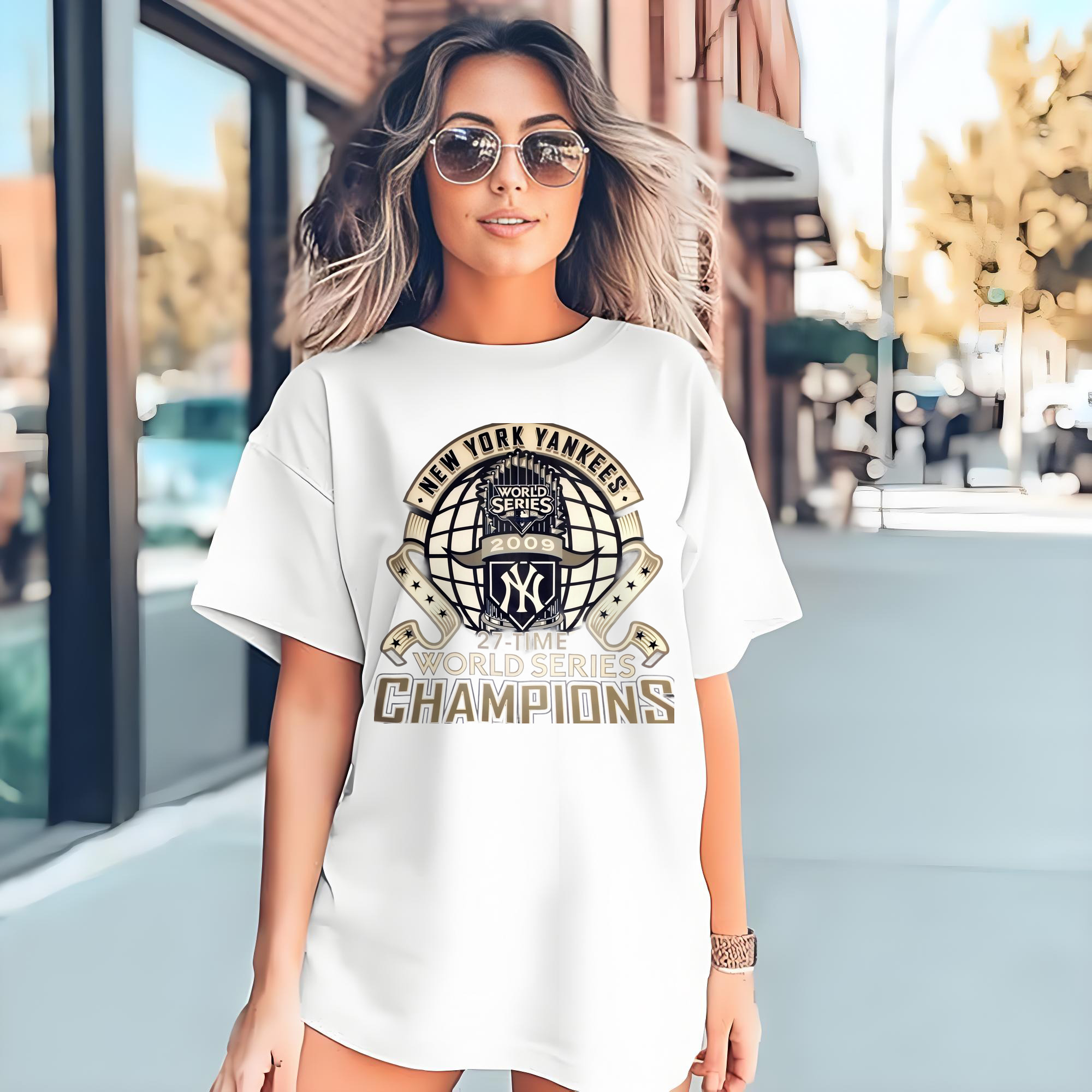 New York Yankees 2009 27th WS Champions Golden 180g Cotton T-Shirt With Front Heat Transfer Print – Soft, Lightweight, Fitted Design – Comfortable Casual Wear For Sports & Everyday Use