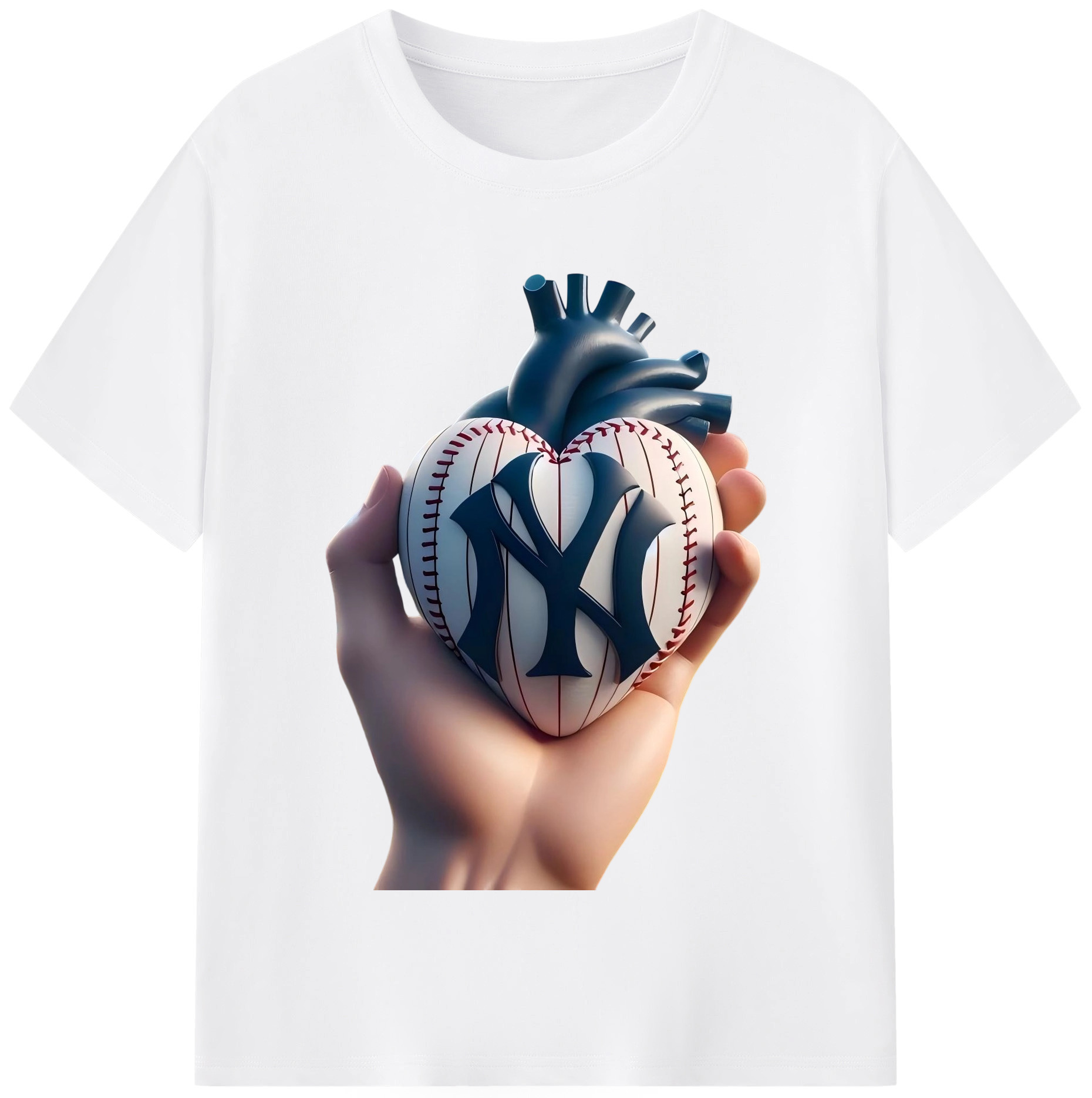 New York Yankees Heart Combed Cotton T-Shirt 180g With Front Heat Transfer Print – Soft, Lightweight, Fitted Design – Stylish Casual Wear For Sports & Everyday Use