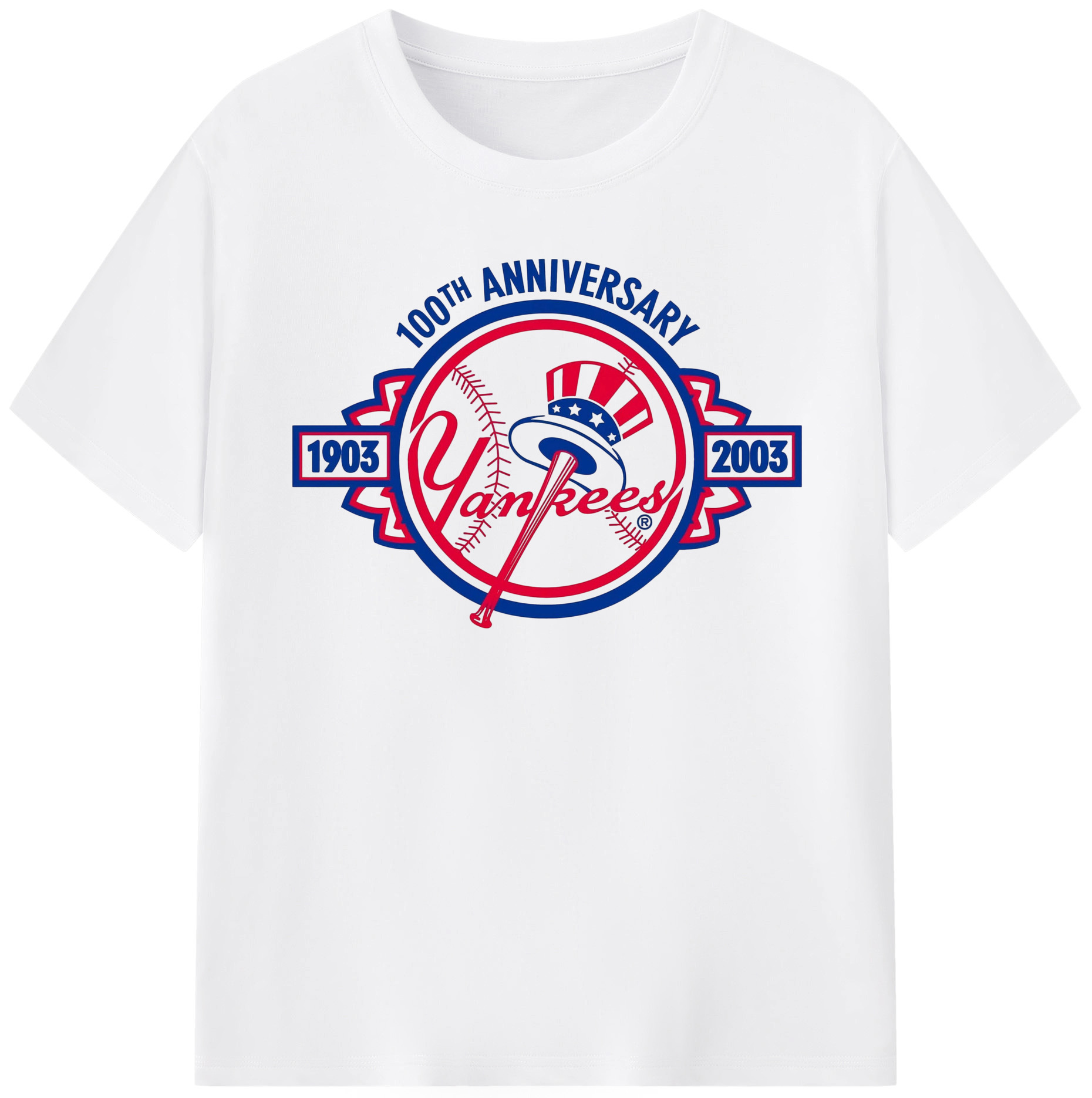New York Yankees 100th Anniversary 1903-2003 Combed Cotton T-Shirt 180g With Front Heat Transfer Print – Soft, Lightweight, Fitted Design – Stylish Casual Wear For Sports & Everyday Use
