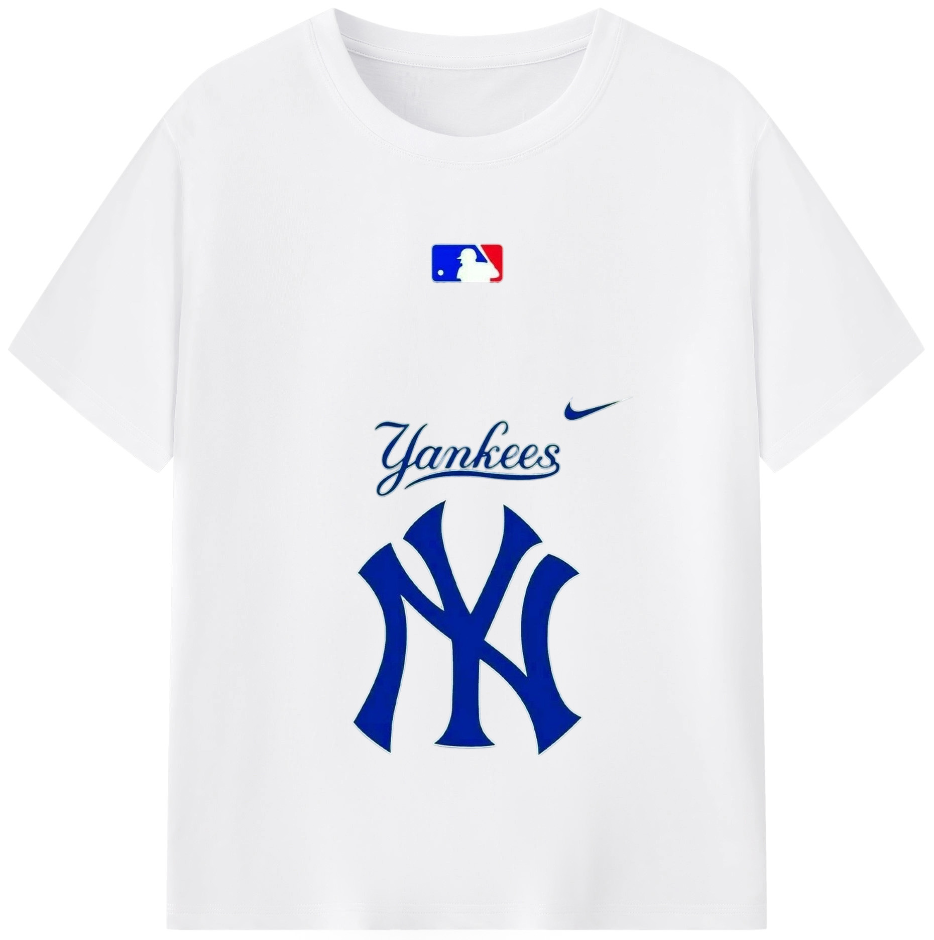 New York Yankees Blue Logo Combed Cotton T-Shirt 180g With Front Heat Transfer Print – Soft, Lightweight, Fitted Design – Stylish Casual Wear For Sports & Everyday Use