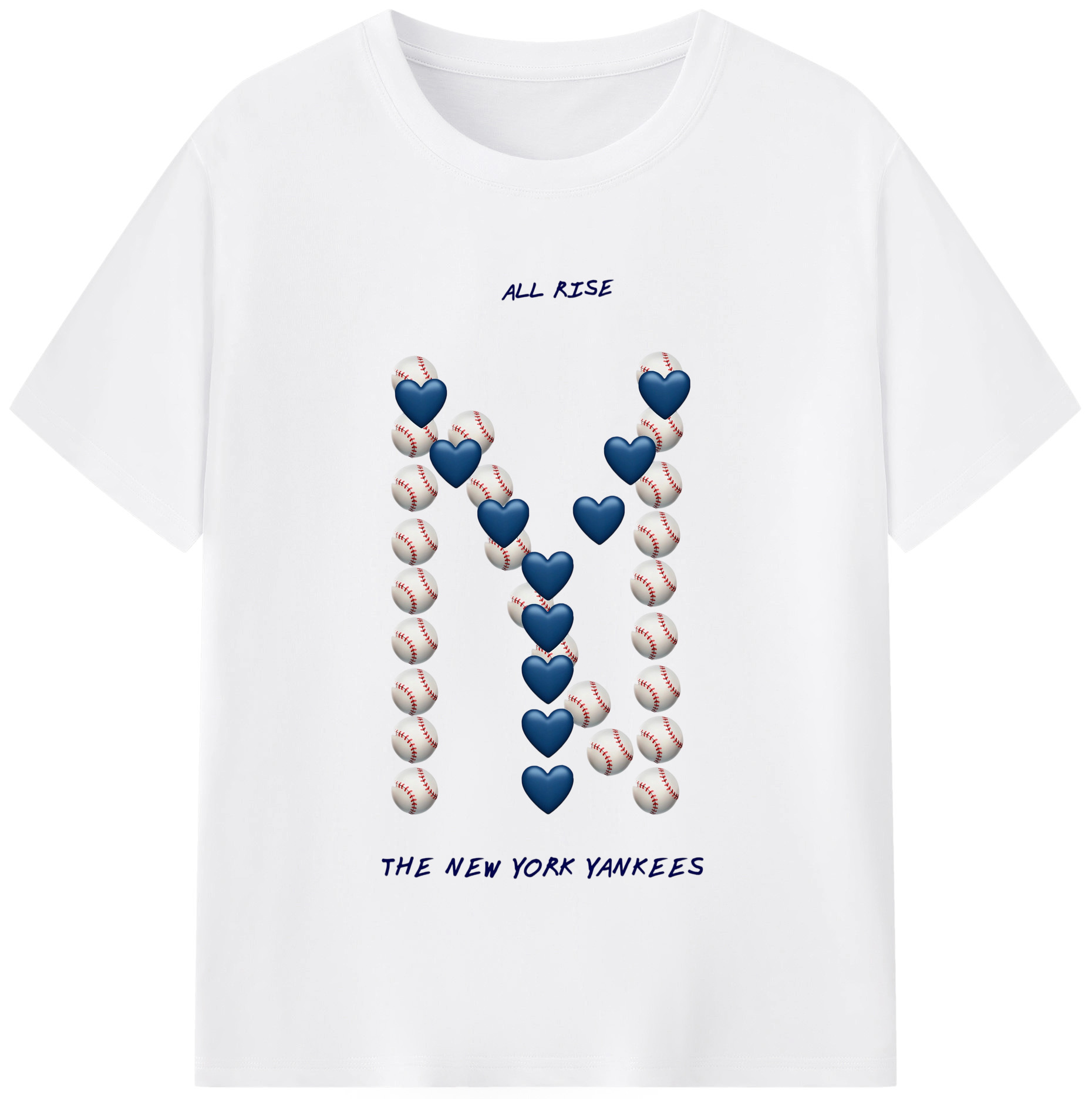 New York Yankees All Rise Love Baseball Combed Cotton T-Shirt 180g With Front Heat Transfer Print – Soft, Lightweight, Fitted Design – Stylish Casual Wear For Sports & Everyday Use