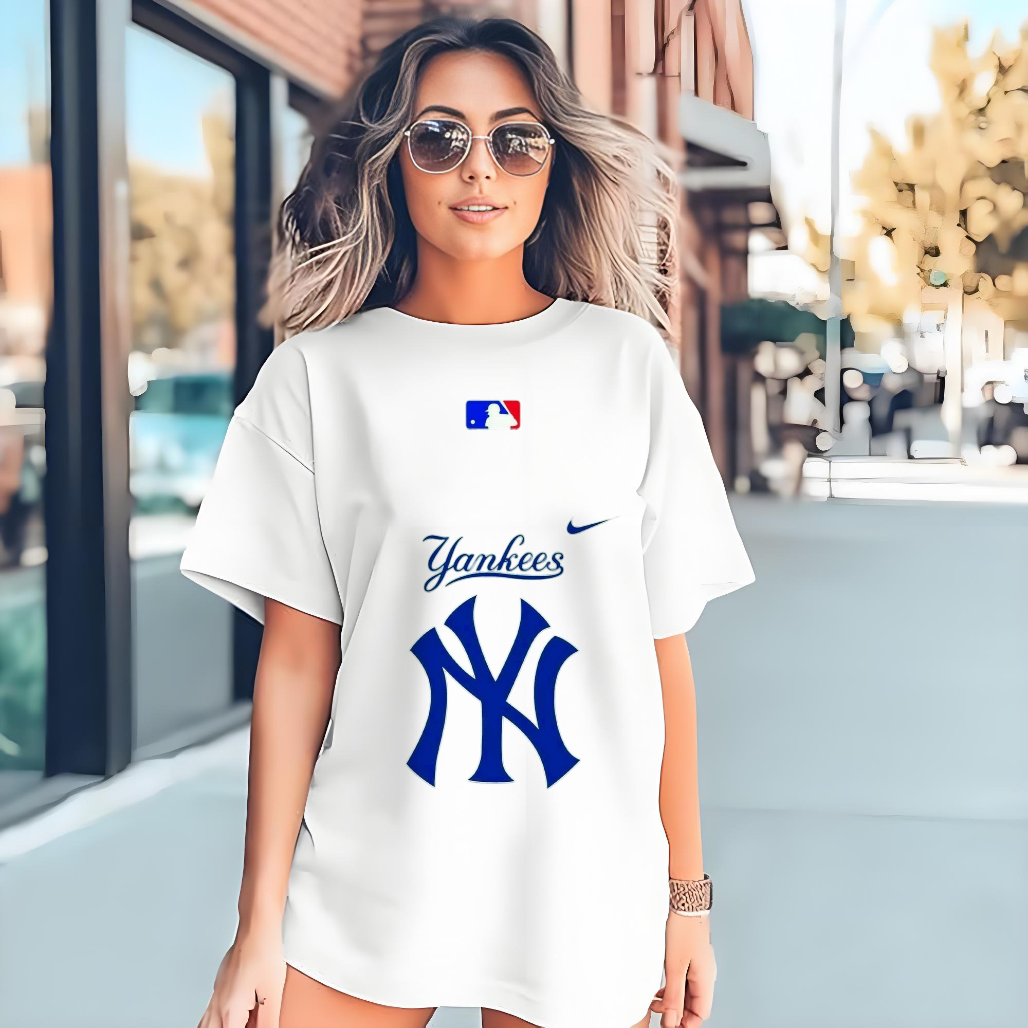 New York Yankees Blue Logo Combed Cotton T-Shirt 180g With Front Heat Transfer Print – Soft, Lightweight, Fitted Design – Stylish Casual Wear For Sports & Everyday Use