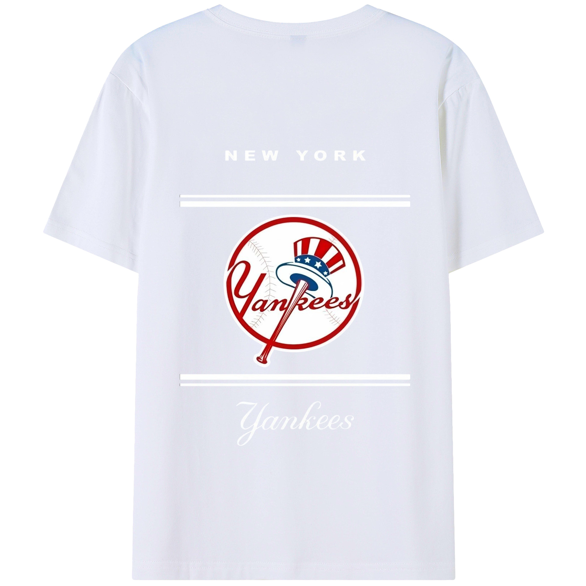 New York Yankees Logo 180g Combed Cotton T-Shirt With Back Heat Transfer Print – Soft, Lightweight, Fitted Design – Stylish Casual Wear For Sports & Everyday Use