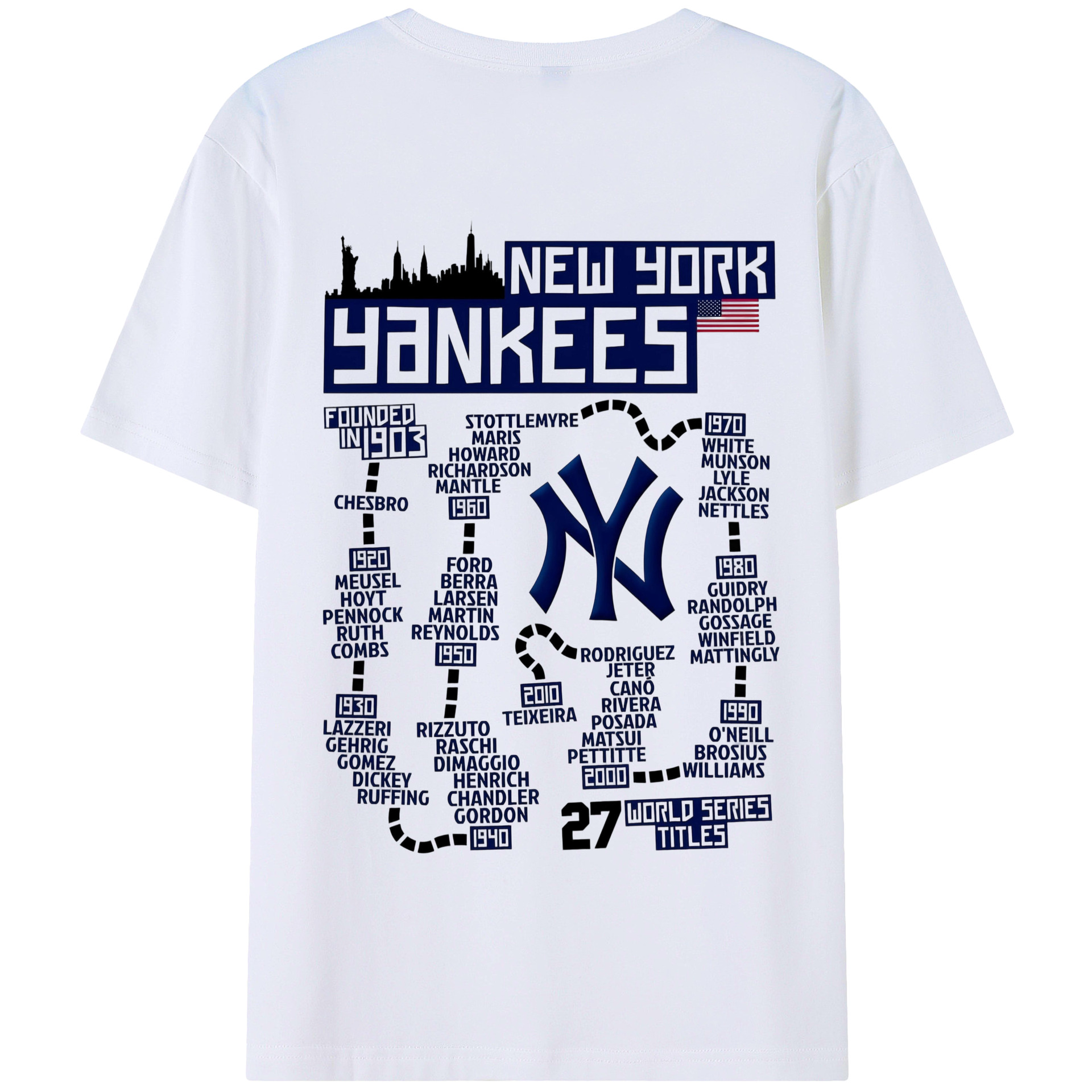 New York Yankees 27 World Series Titles 180g Combed Cotton T-Shirt With Back Heat Transfer Print – Soft, Lightweight, Fitted Design – Stylish Casual Wear For Sports & Everyday Use