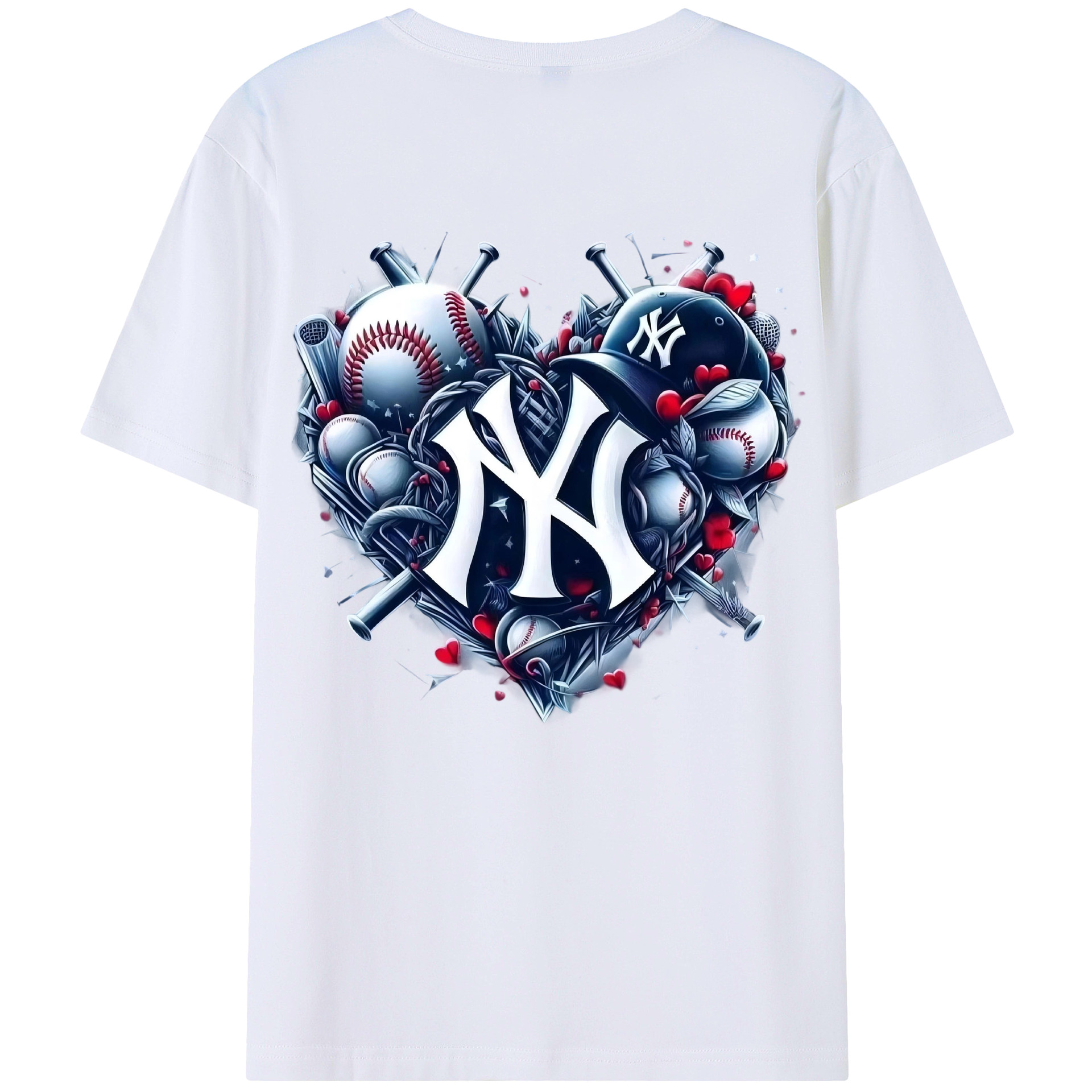 New York Yankees Heart 180g Combed Cotton T-Shirt With Back Heat Transfer Print – Soft, Lightweight, Fitted Design – Stylish Casual Wear For Sports & Everyday Use