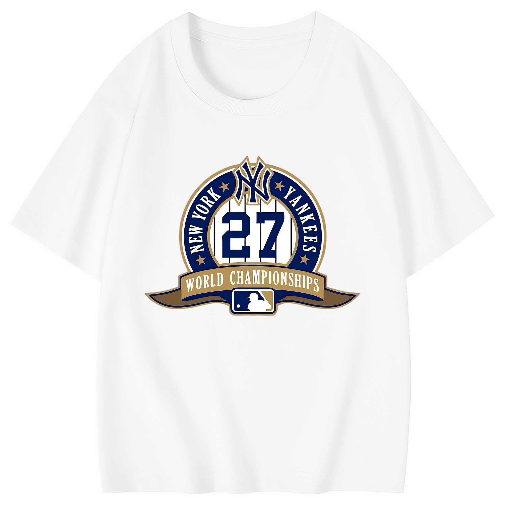 New York Yankees 27 World Championships Combed Cotton Kids T-Shirt 180g With Front Heat Transfer Print – Soft, Lightweight, Side-Seamed Design – Stylish And Comfortable Casual Wear For Everyday Activities