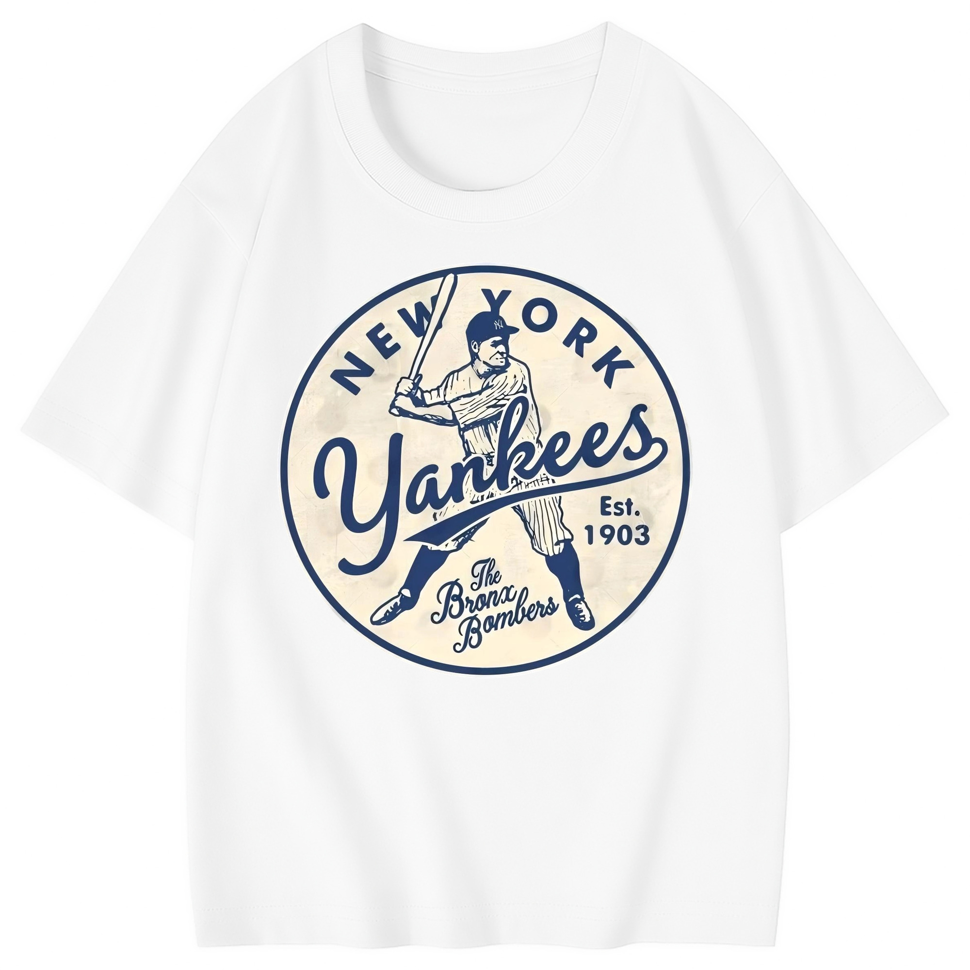 New York Yankees The Bronx Bombers Estd 1903 Combed Cotton Kids T-Shirt 180g With Front Heat Transfer Print – Soft, Lightweight, Side-Seamed Design – Stylish And Comfortable Casual Wear For Everyday Activities