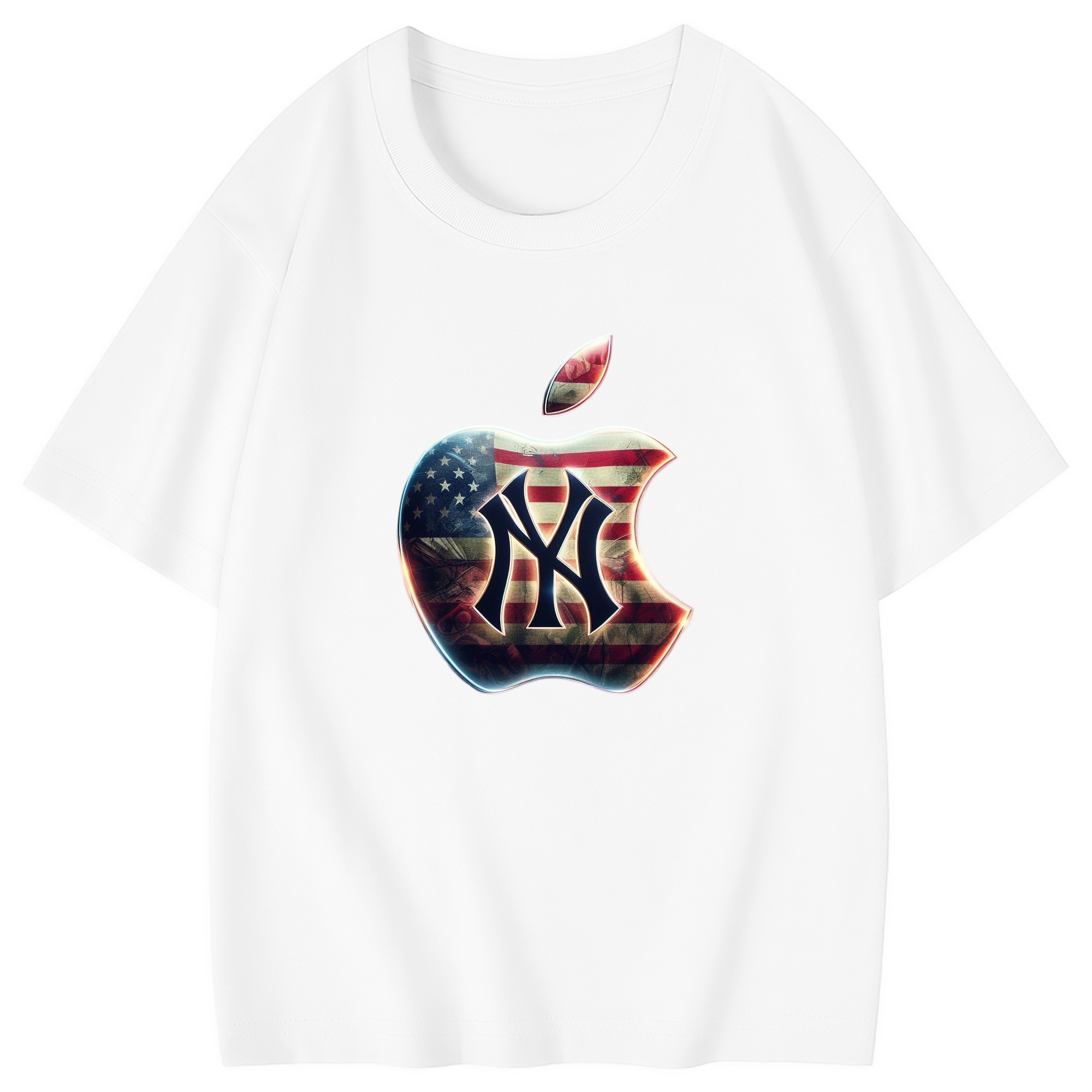 New York Yankees Apple US Flag Combed Cotton Kids T-Shirt 180g With Front Heat Transfer Print – Soft, Lightweight, Side-Seamed Design – Stylish And Comfortable Casual Wear For Everyday Activities