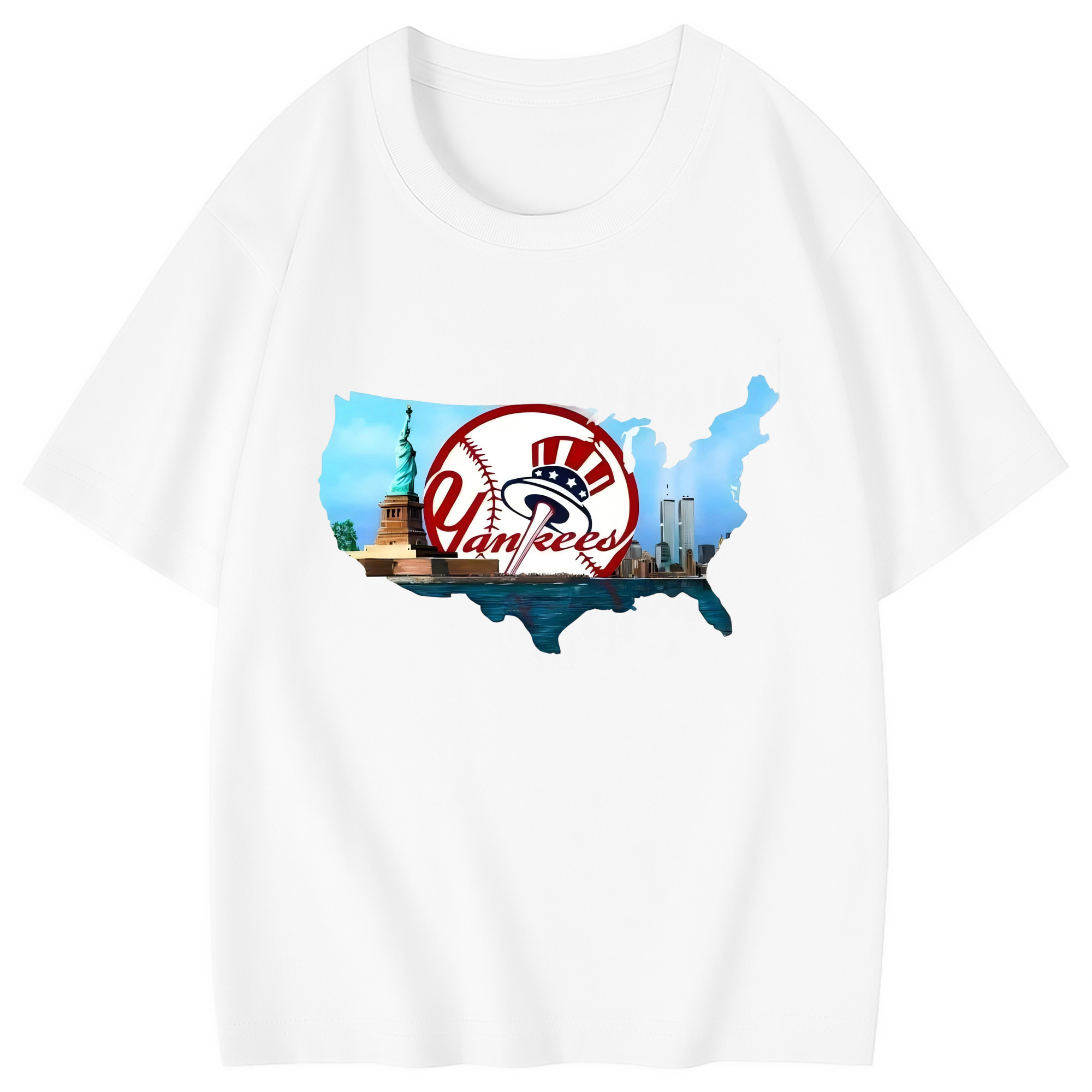 New York Yankees Whole USA Combed Cotton Kids T-Shirt 180g With Front Heat Transfer Print – Soft, Lightweight, Side-Seamed Design – Stylish And Comfortable Casual Wear For Everyday Activities