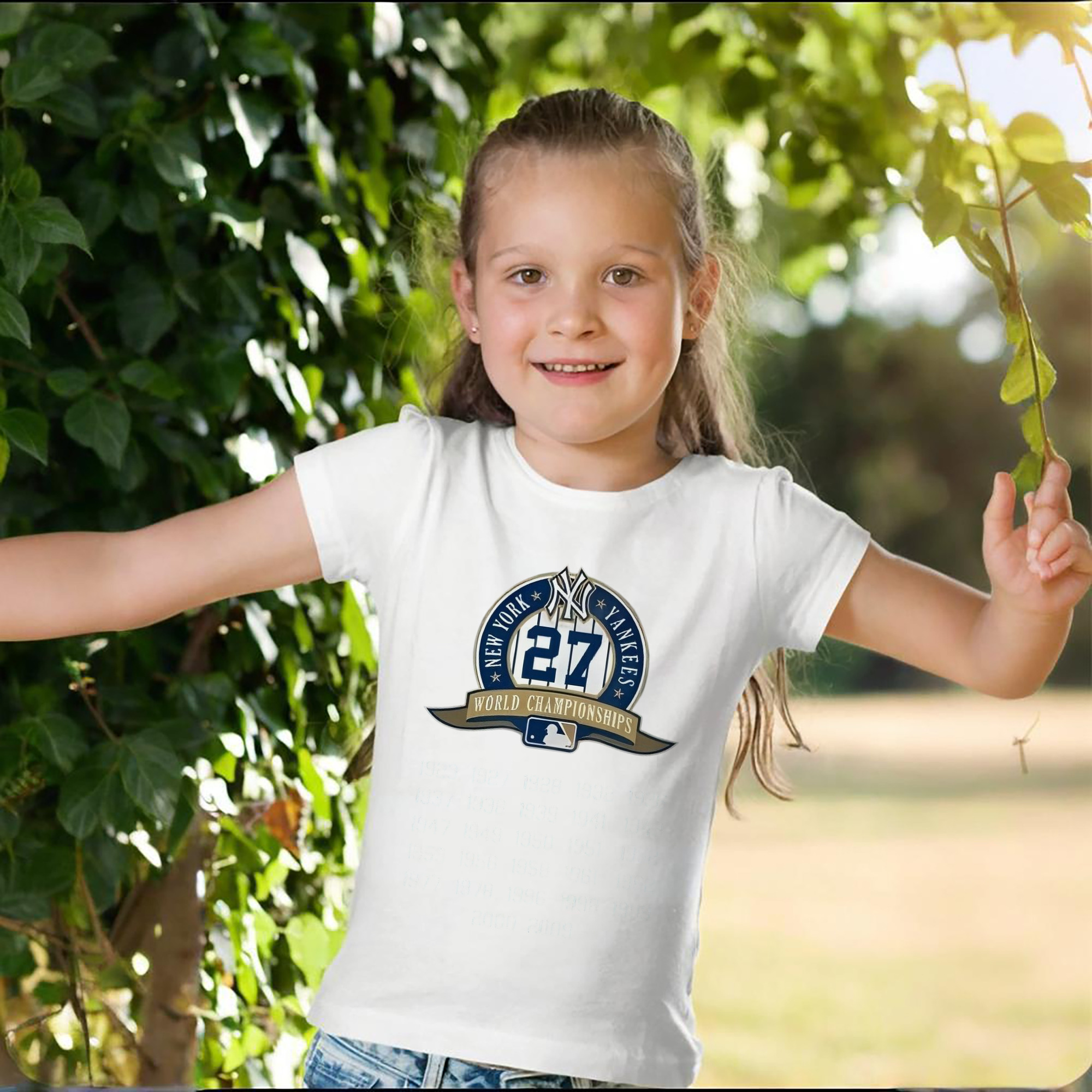 New York Yankees 27 WS Championships Combed Cotton Kids T-Shirt 180g With Front Heat Transfer Print – Soft, Lightweight, Side-Seamed Design – Stylish And Comfortable Casual Wear For Everyday Activities